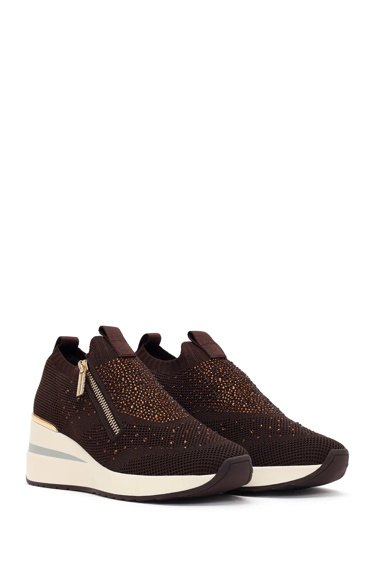Derimod Zero Kadın Kahverengi Fermuarlı Dolgu Topuklu Kumaş Sneaker - Image 2