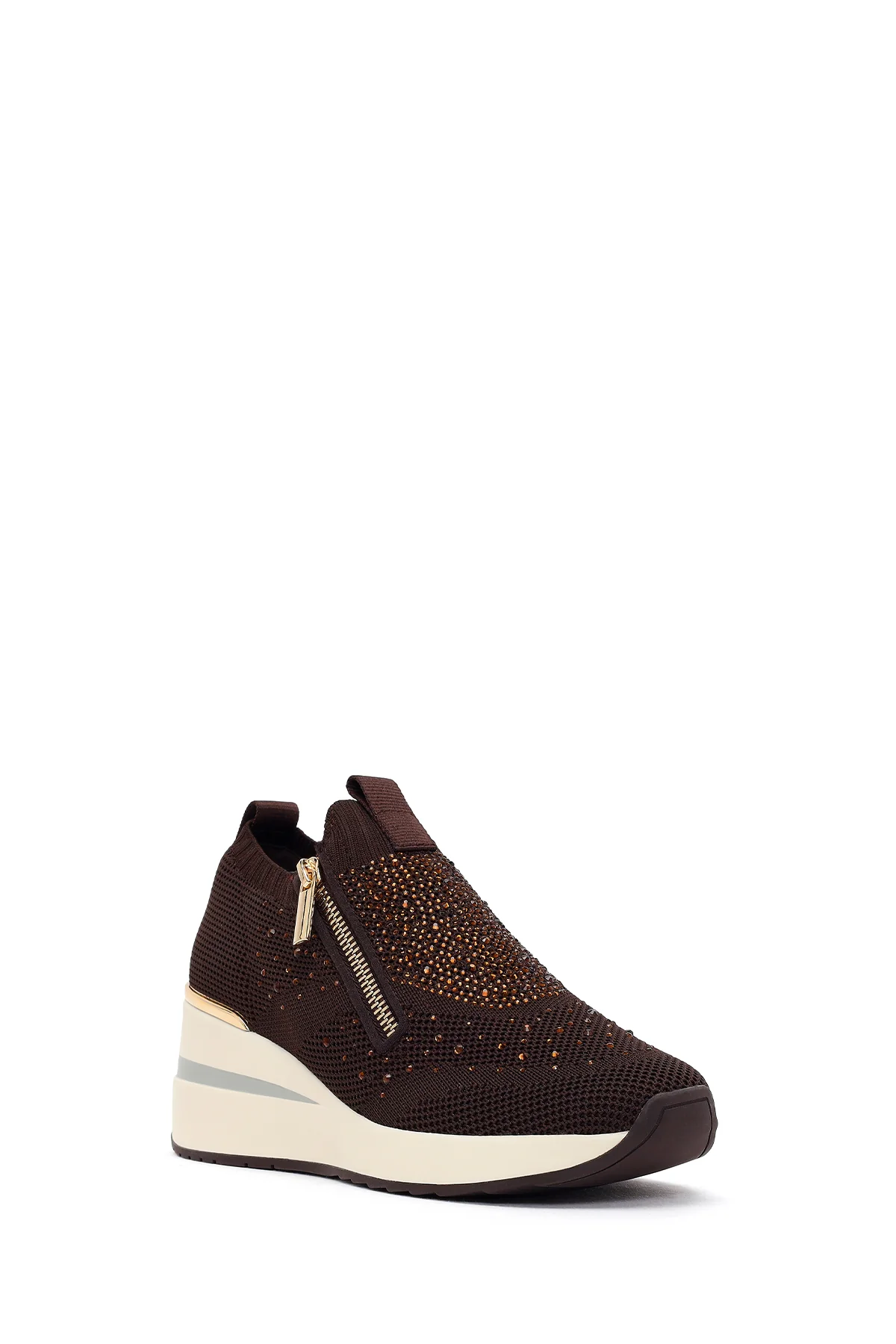 Derimod Zero Kadın Kahverengi Fermuarlı Dolgu Topuklu Kumaş Sneaker - Image 8