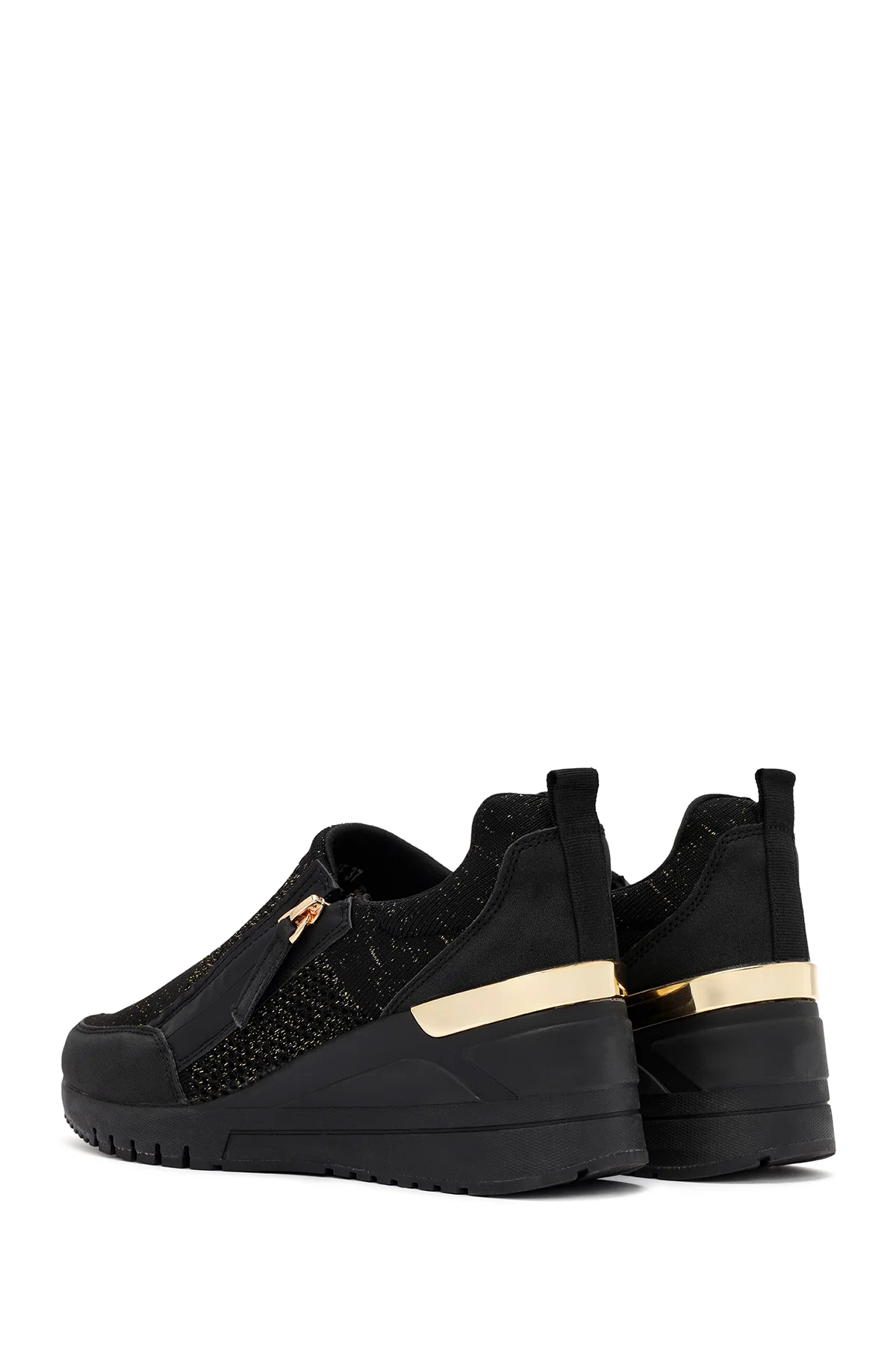 Derimod Zero Kadın Siyah Fermuarlı Dolgu Topuklu Kumaş Sneaker - Image 5