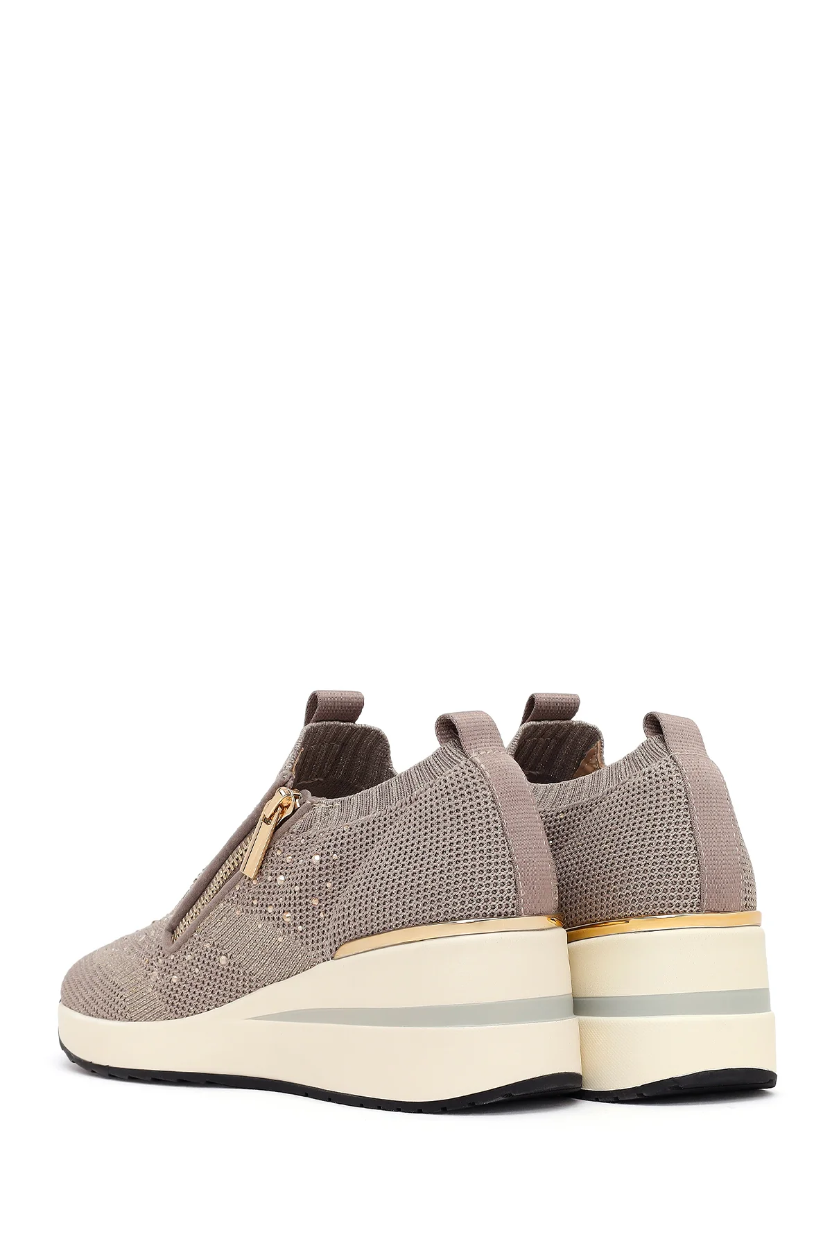 Derimod Zero Kadın Vizon Fermuarlı Dolgu Topuklu Kumaş Sneaker - Image 7