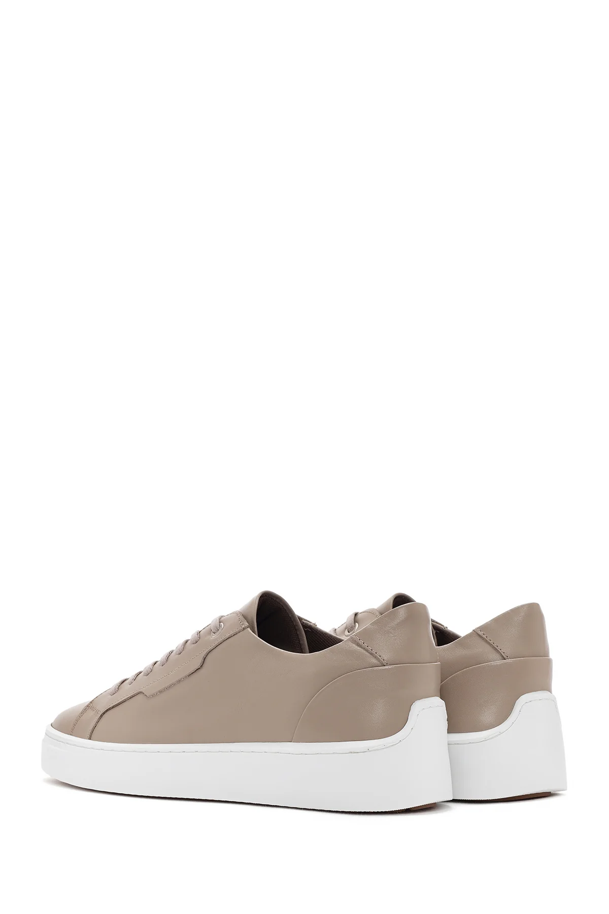 Erkek Bej Bağcıklı Deri Sneaker - Image 5