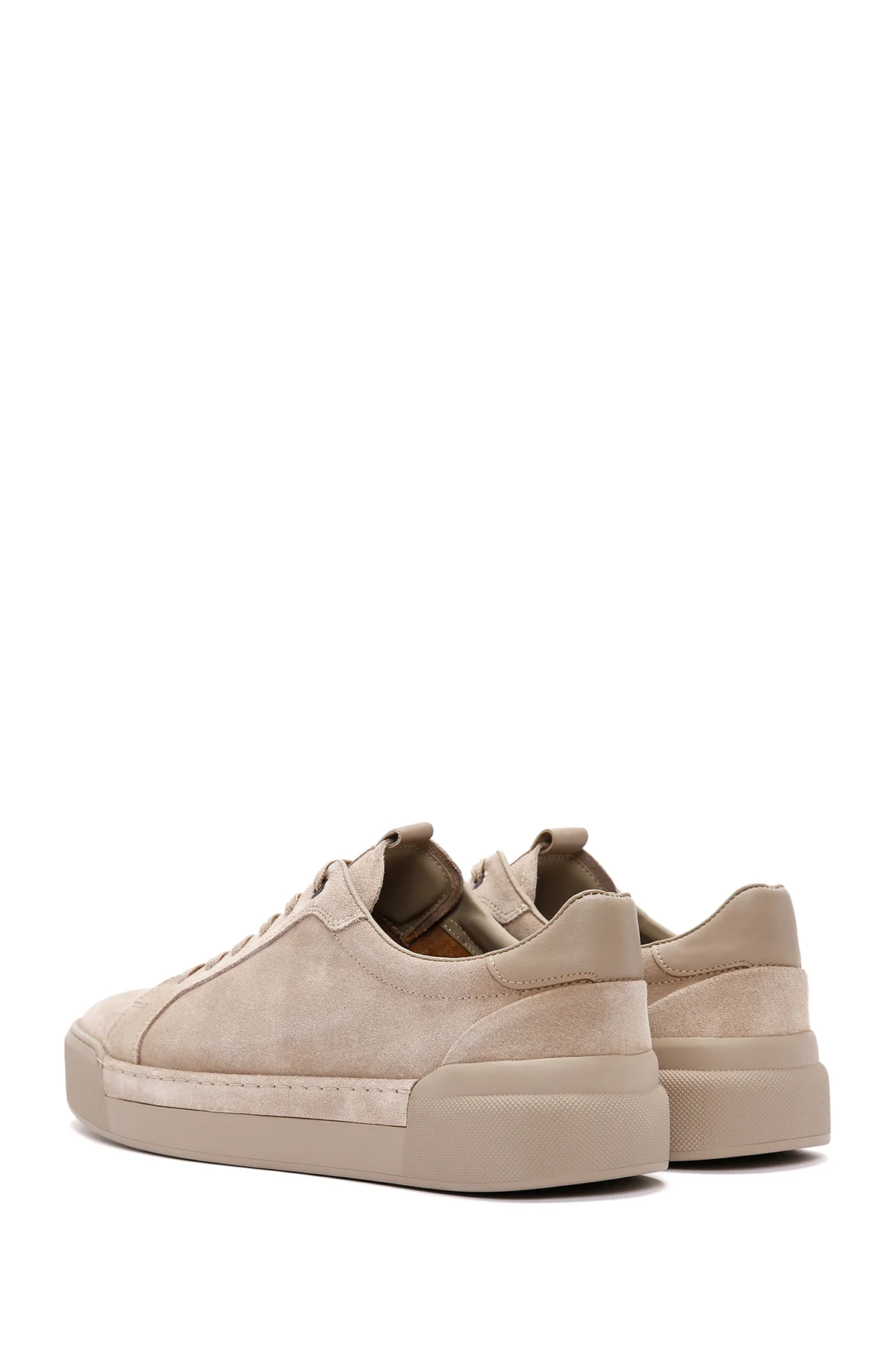 Erkek Bej Bağcıklı Deri Sneaker - Image 5