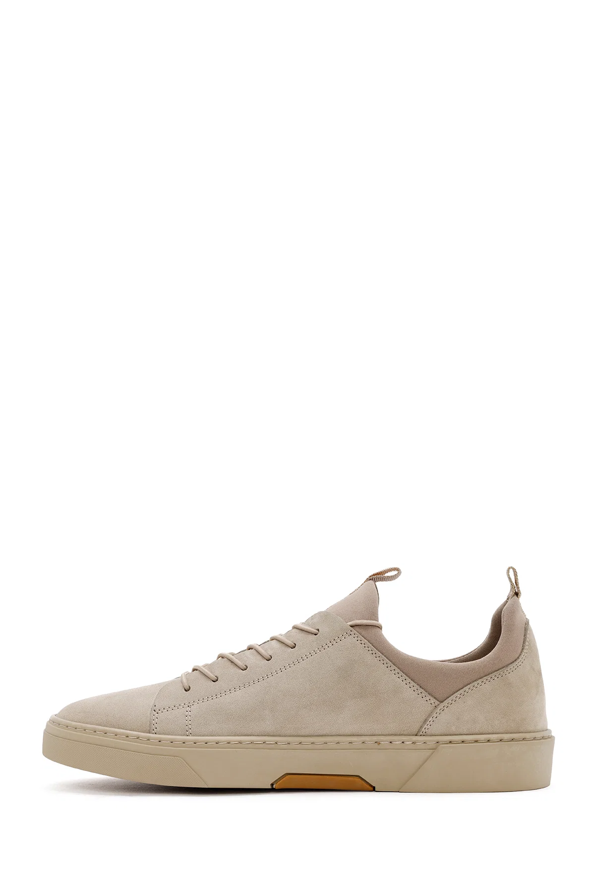 Erkek Bej Bağcıklı Deri Sneaker - Image 2