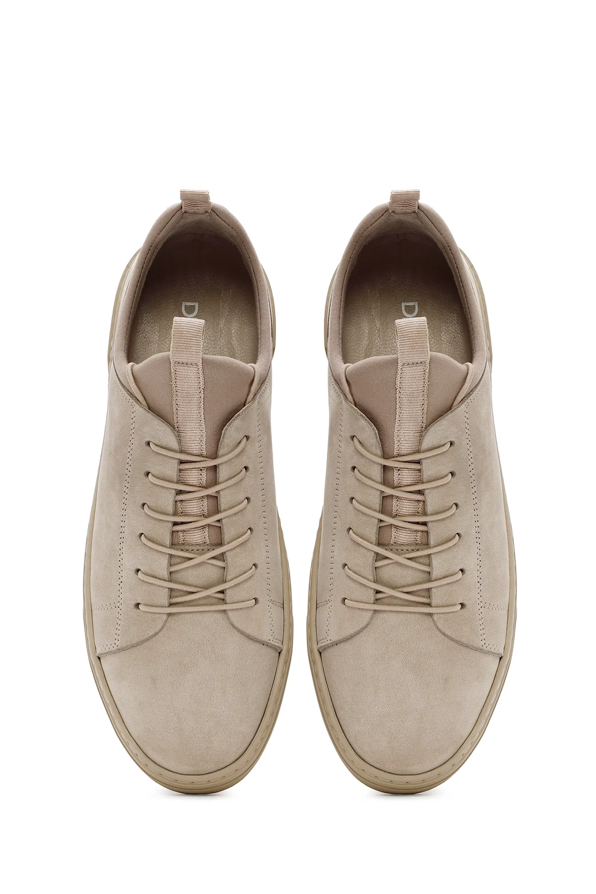 Erkek Bej Bağcıklı Deri Sneaker - Image 7