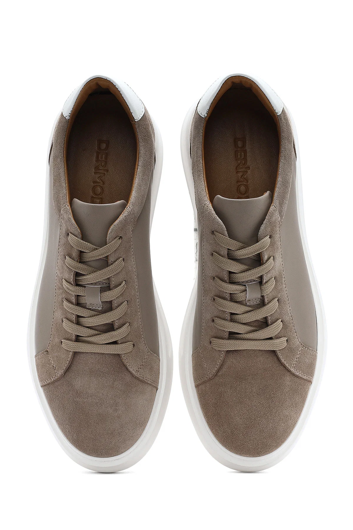 Erkek Bej Bağcıklı Deri Sneaker - Image 7