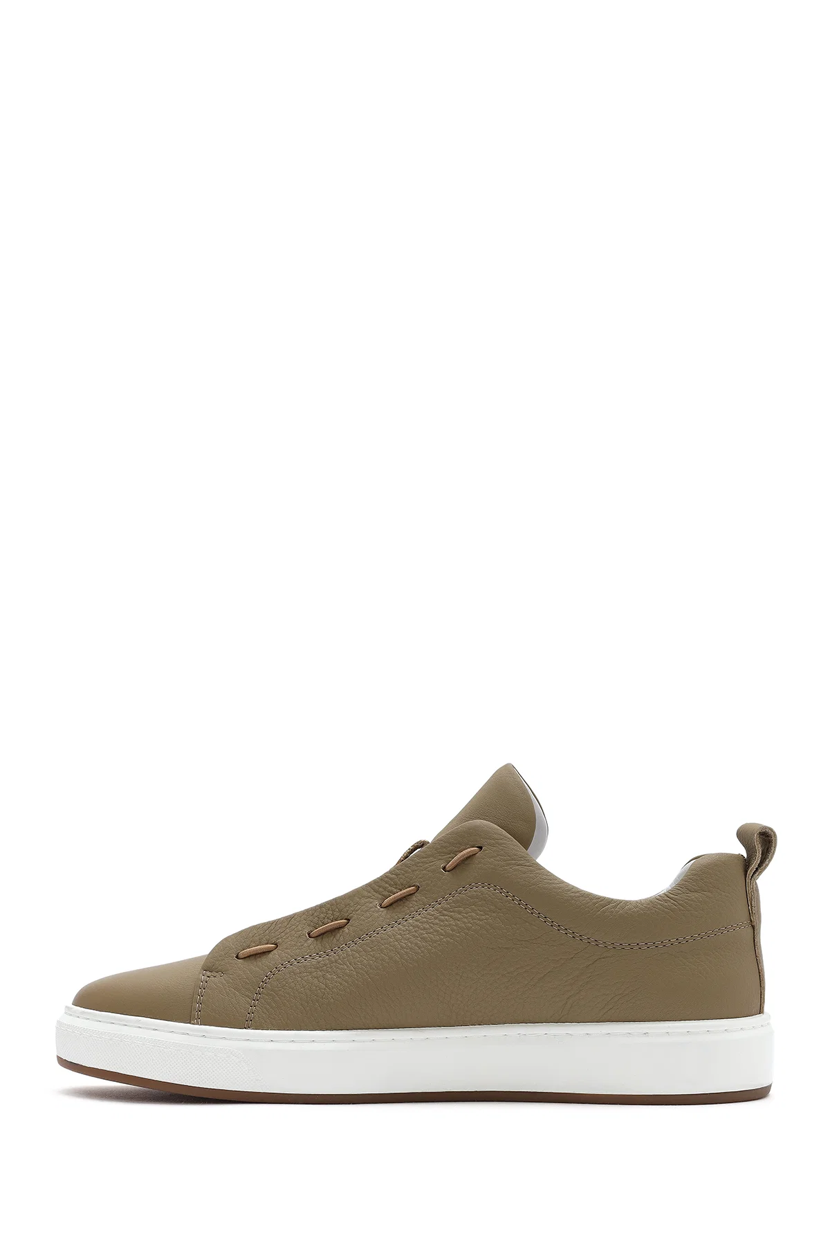 Erkek Bej Bağcıklı Deri Sneaker - Image 2