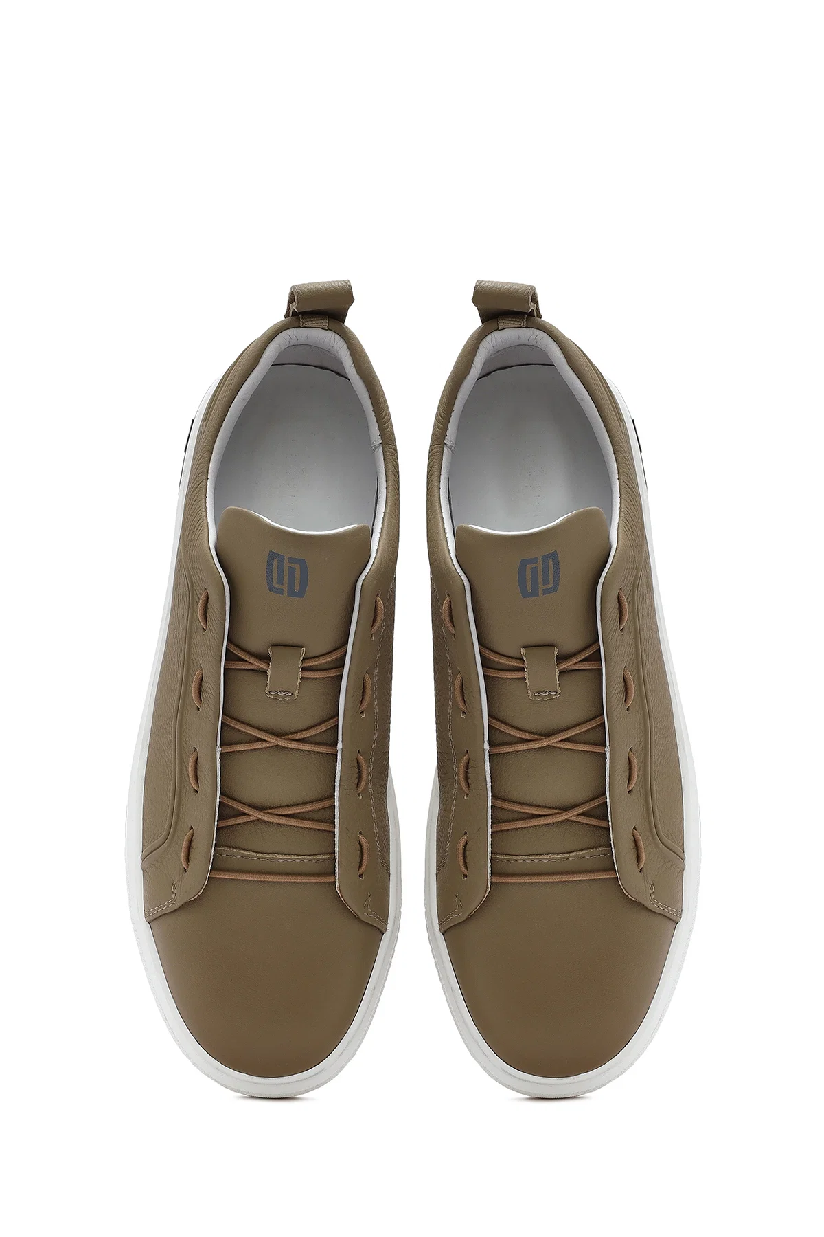 Erkek Bej Bağcıklı Deri Sneaker - Image 7