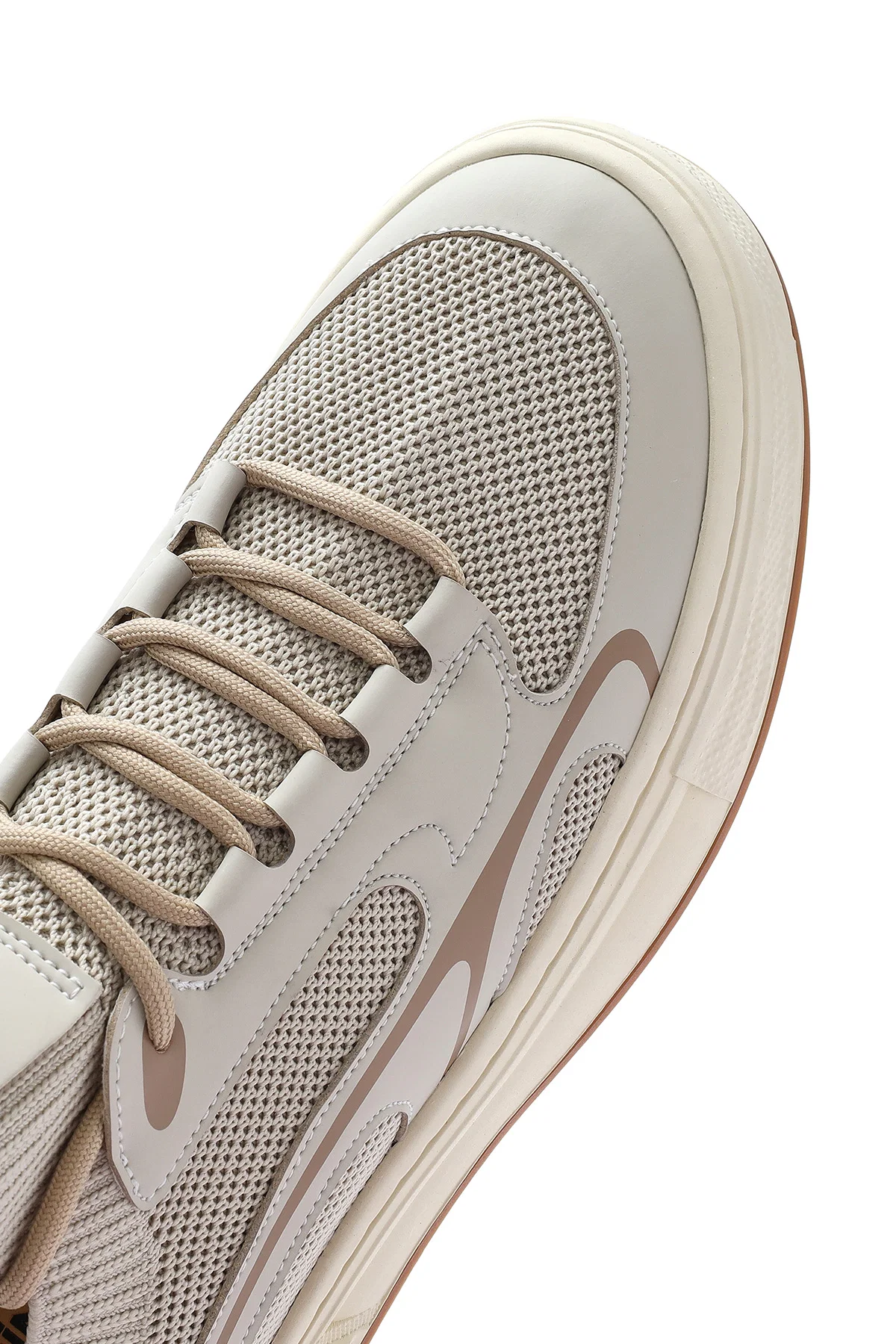 Erkek Bej Bağcıklı Deri Sneaker - Image 9