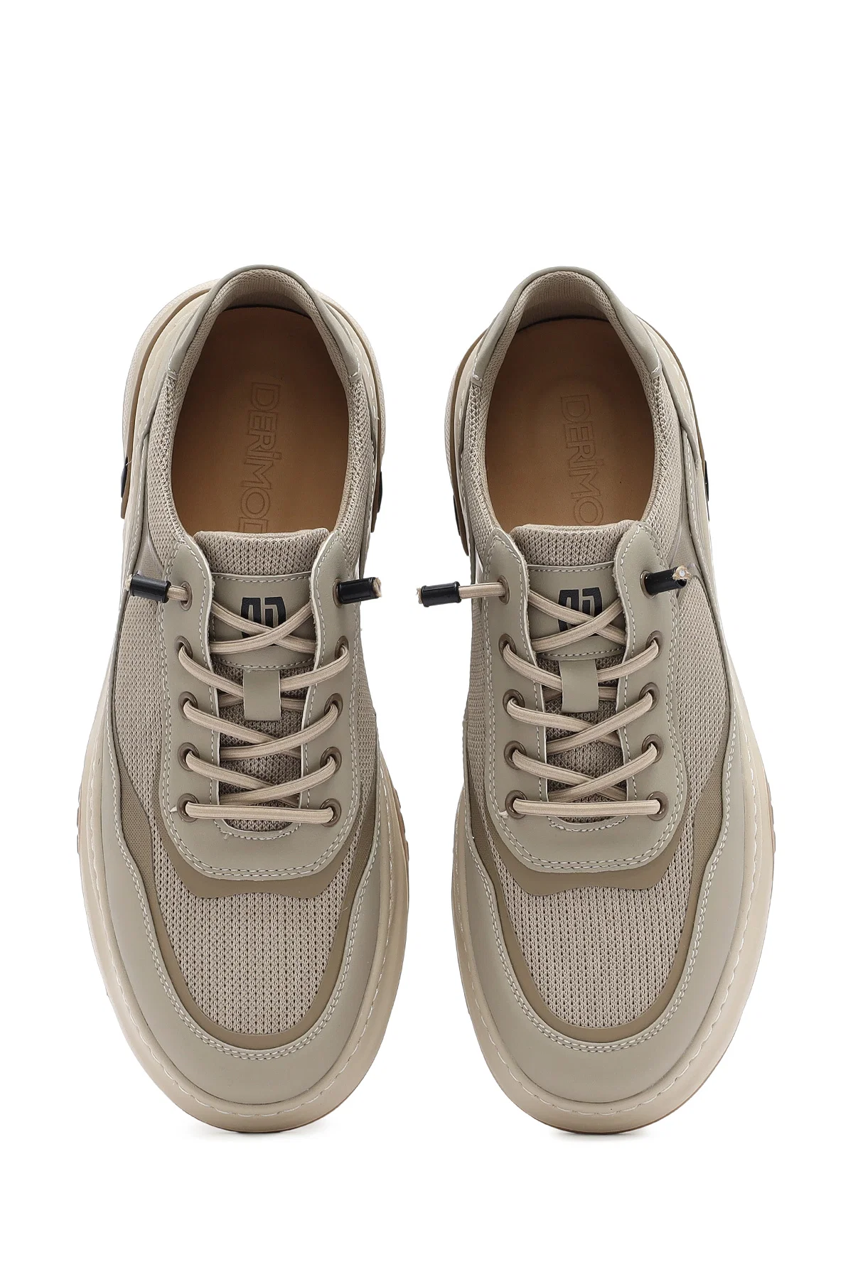 Erkek Bej Bağcıklı Deri Sneaker - Image 7
