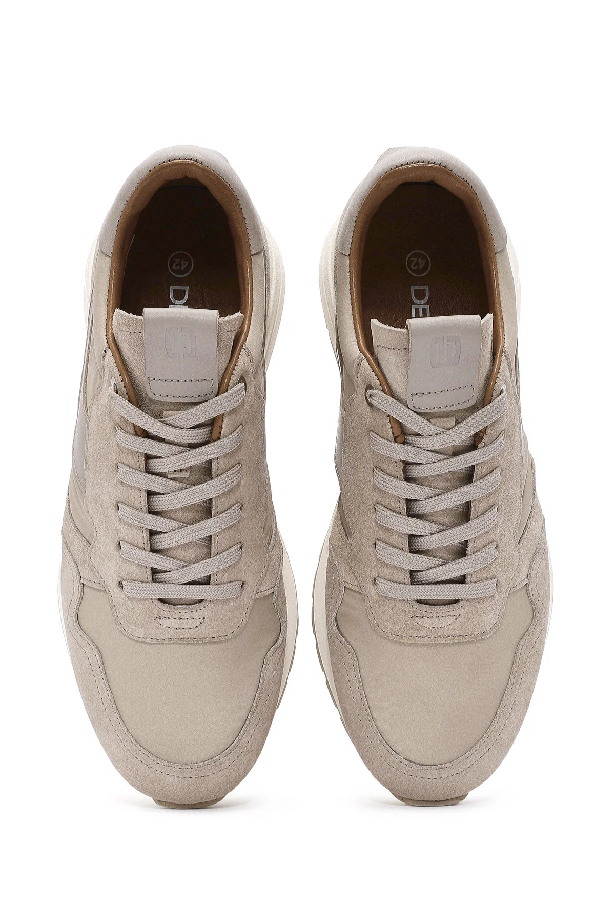 Erkek Bej Bağcıklı Deri Sneaker - Image 7