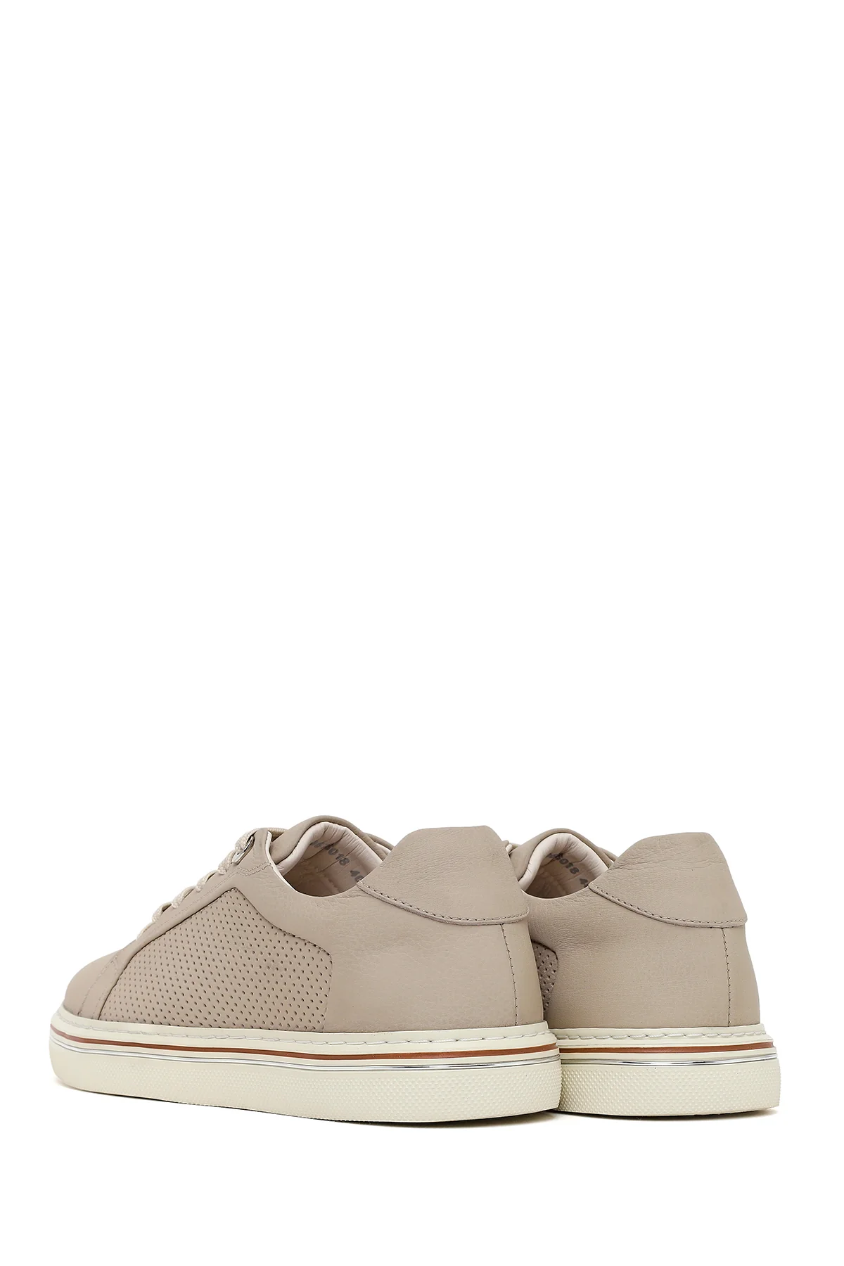 Erkek Bej Bağcıklı Deri Sneaker - Image 6