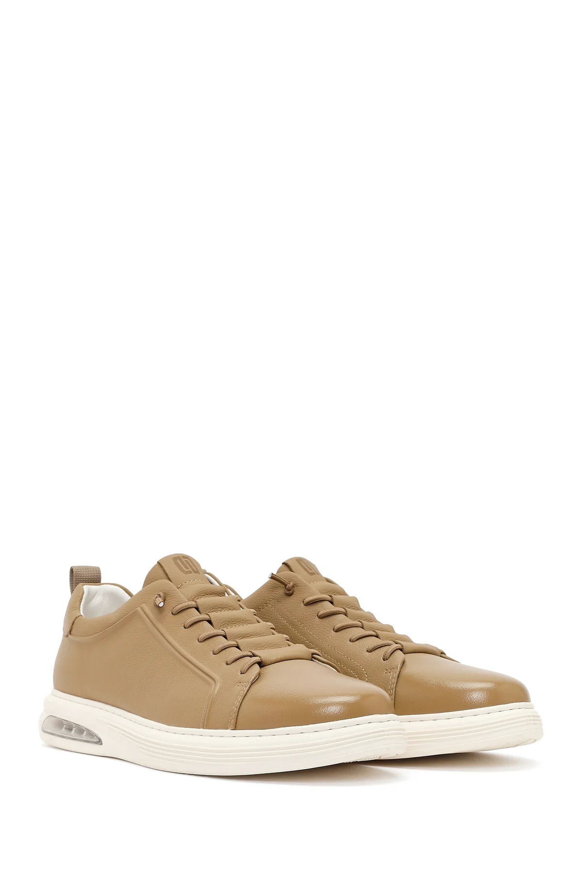 Erkek Bej Bağcıklı Deri Sneaker - Image 2