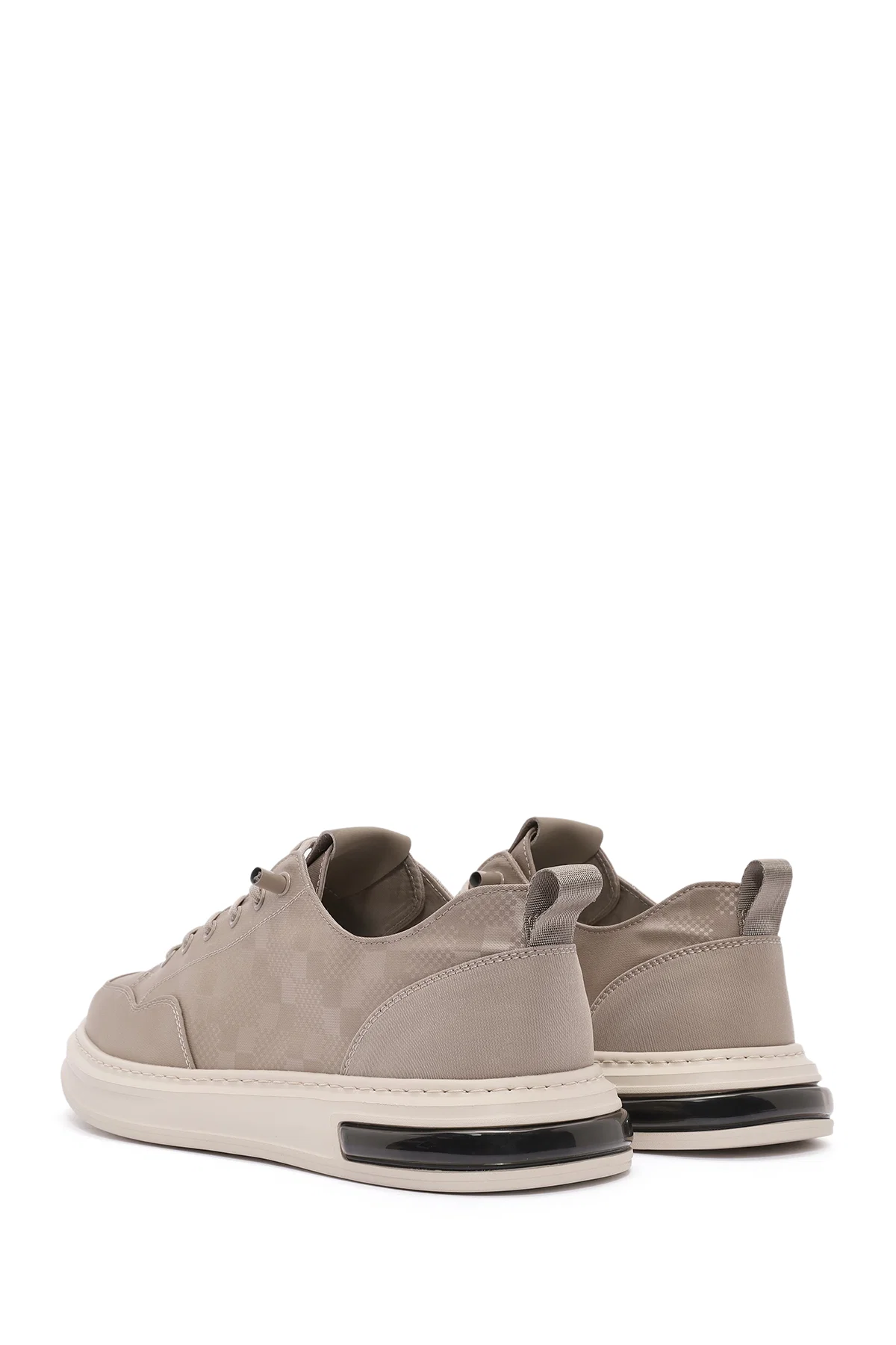Erkek Bej Bağcıklı Desenli Kumaş Sneaker - Image 5