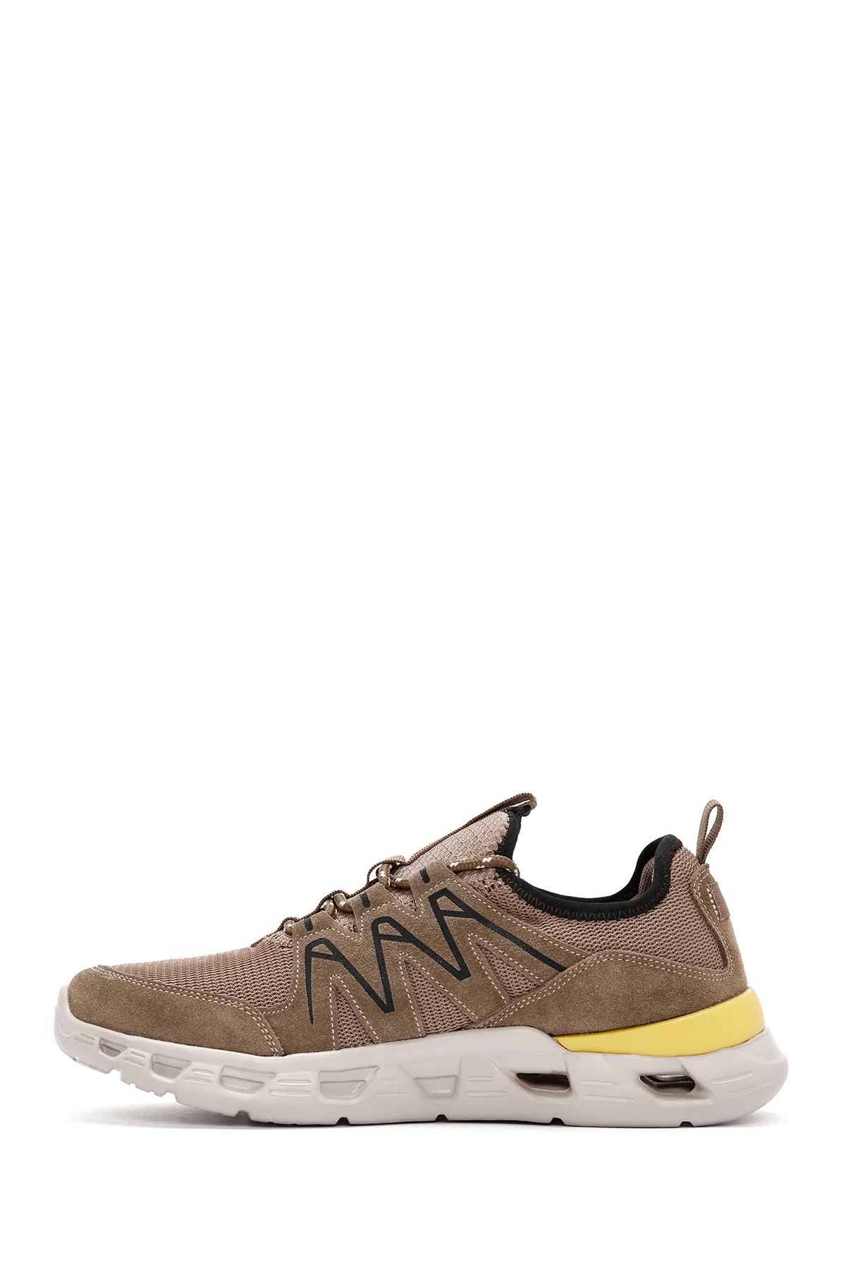 Erkek Bej Bağcıklı Kalın Tabanlı Deri Sneaker - Image 3