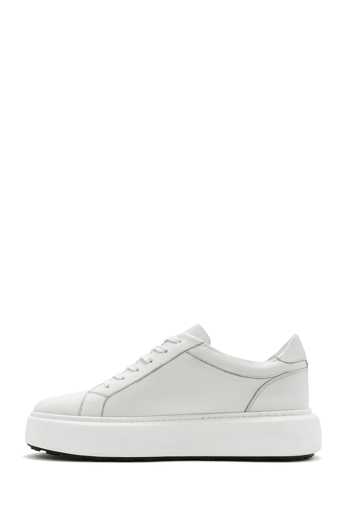 Erkek Bej Bağcıklı Kalın Tabanlı Deri Sneaker - Image 2