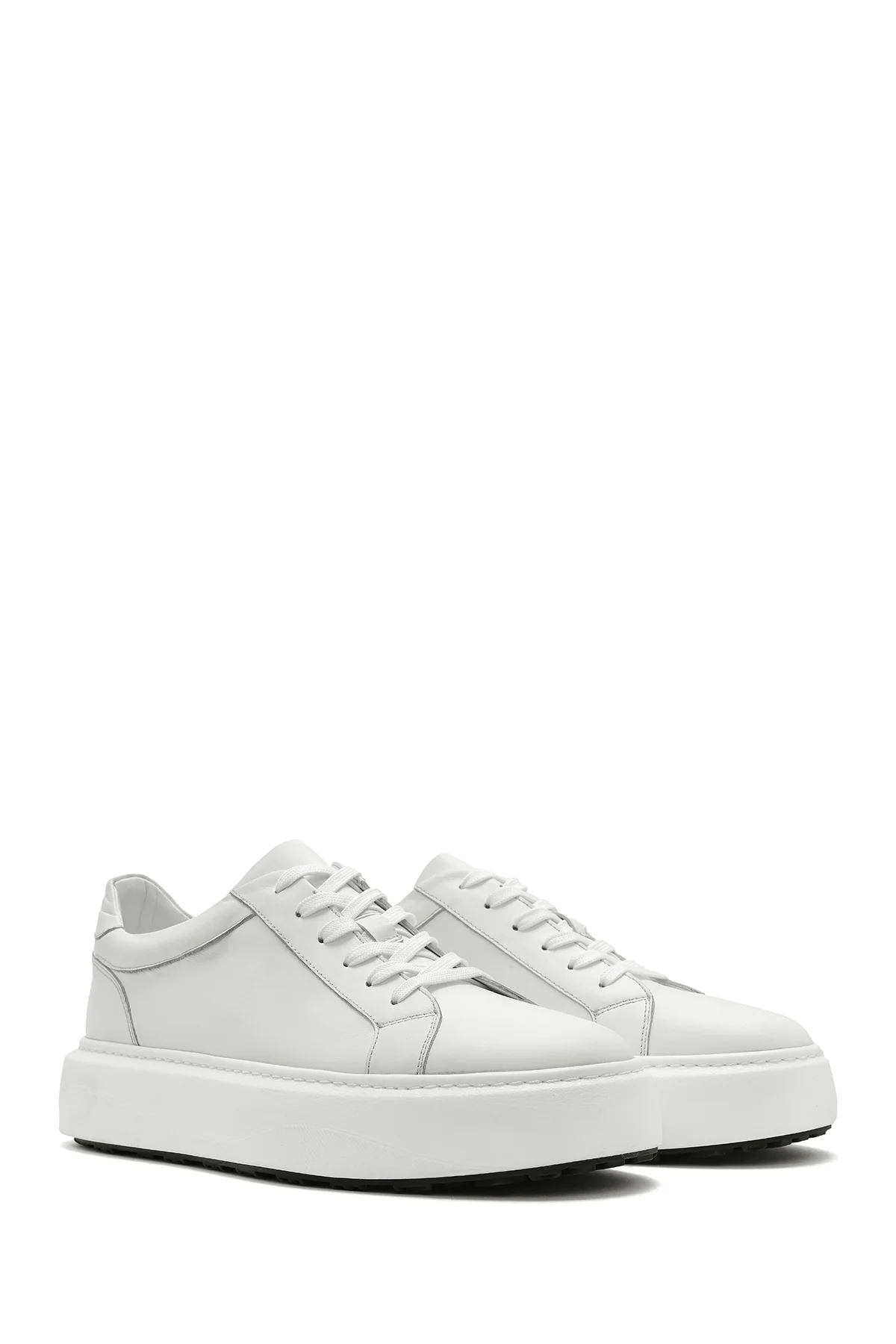 Erkek Bej Bağcıklı Kalın Tabanlı Deri Sneaker - Image 3
