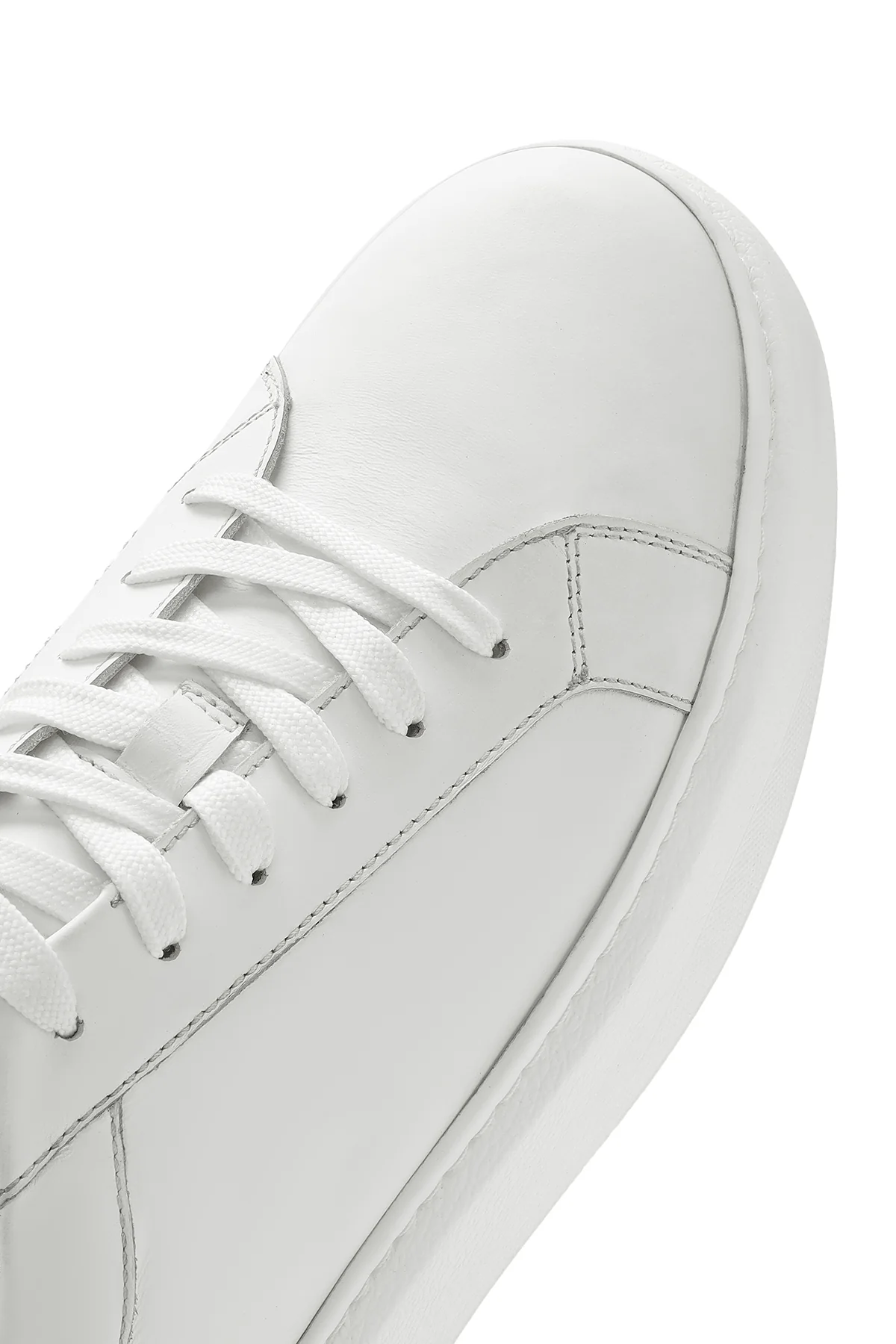 Erkek Bej Bağcıklı Kalın Tabanlı Deri Sneaker - Image 8