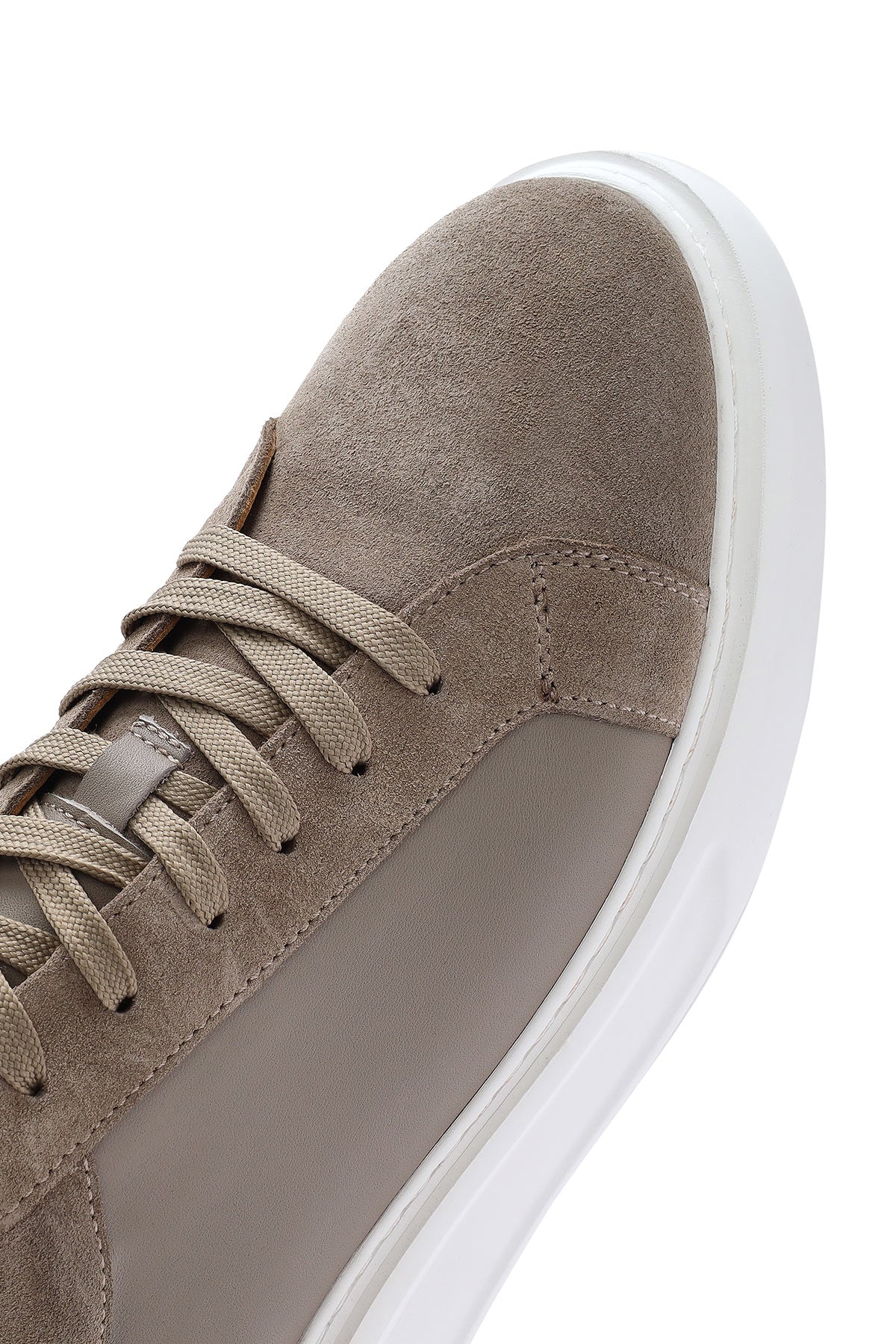 Erkek Bej Bağcıklı Kalın Tabanlı Deri Sneaker - Image 9
