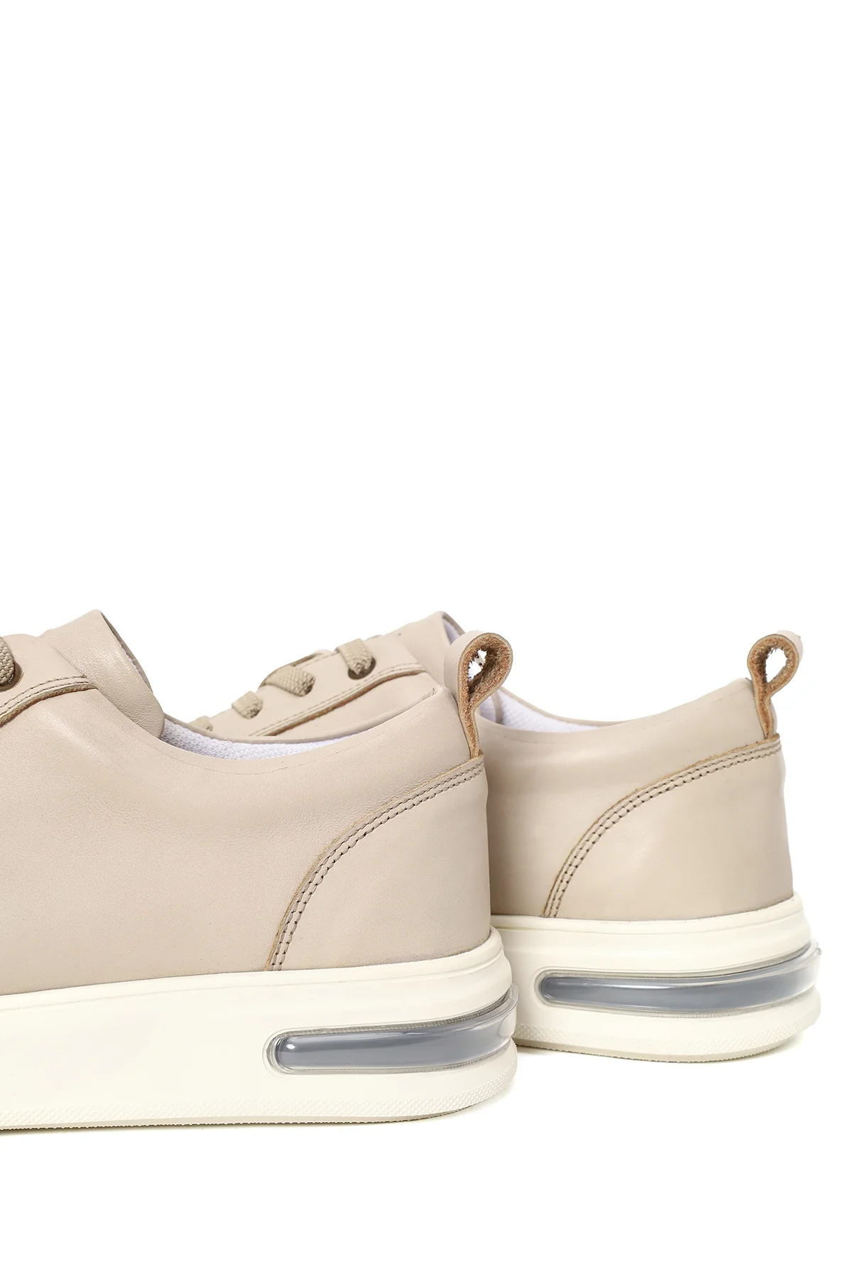 Erkek Bej Bağcıklı Kalın Tabanlı Deri Sneaker - Image 11