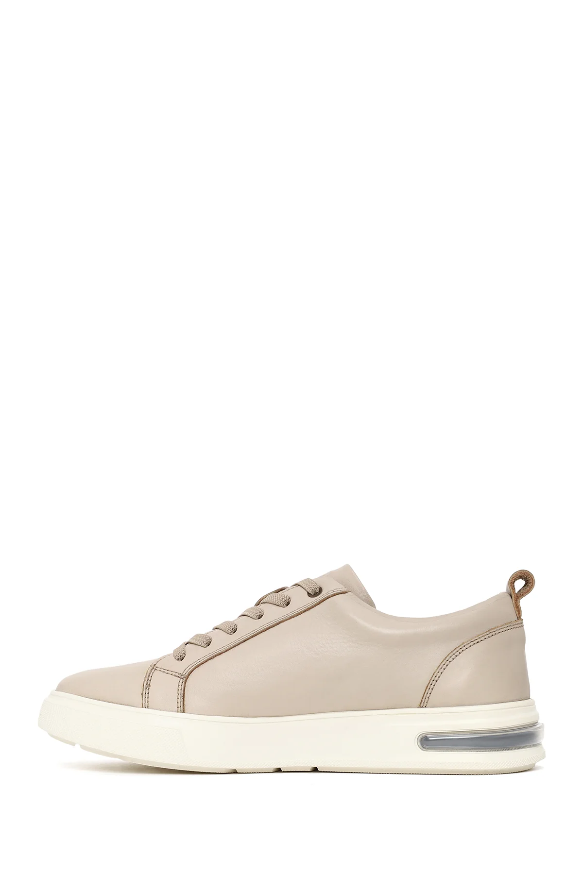 Erkek Bej Bağcıklı Kalın Tabanlı Deri Sneaker - Image 3
