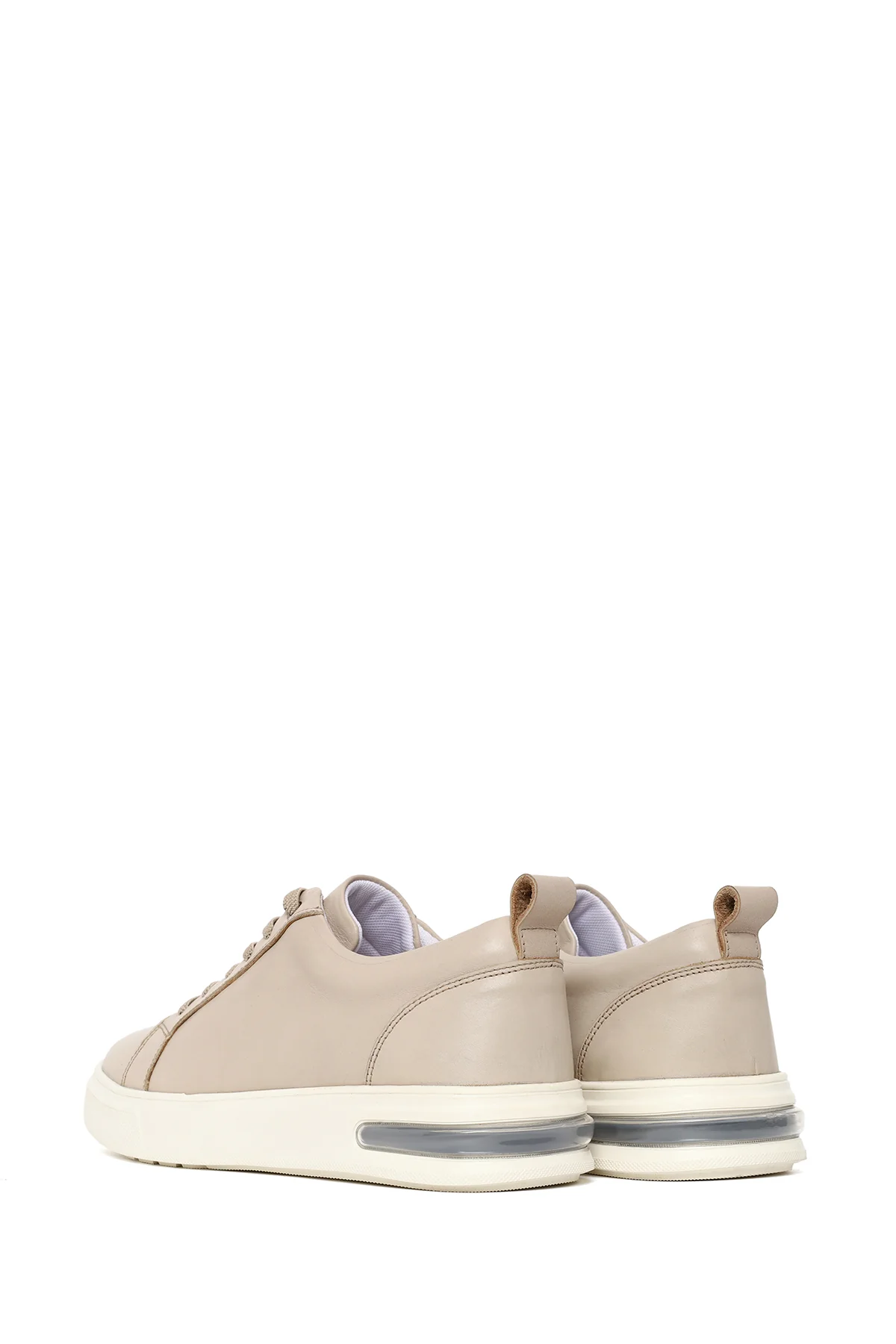 Erkek Bej Bağcıklı Kalın Tabanlı Deri Sneaker - Image 6