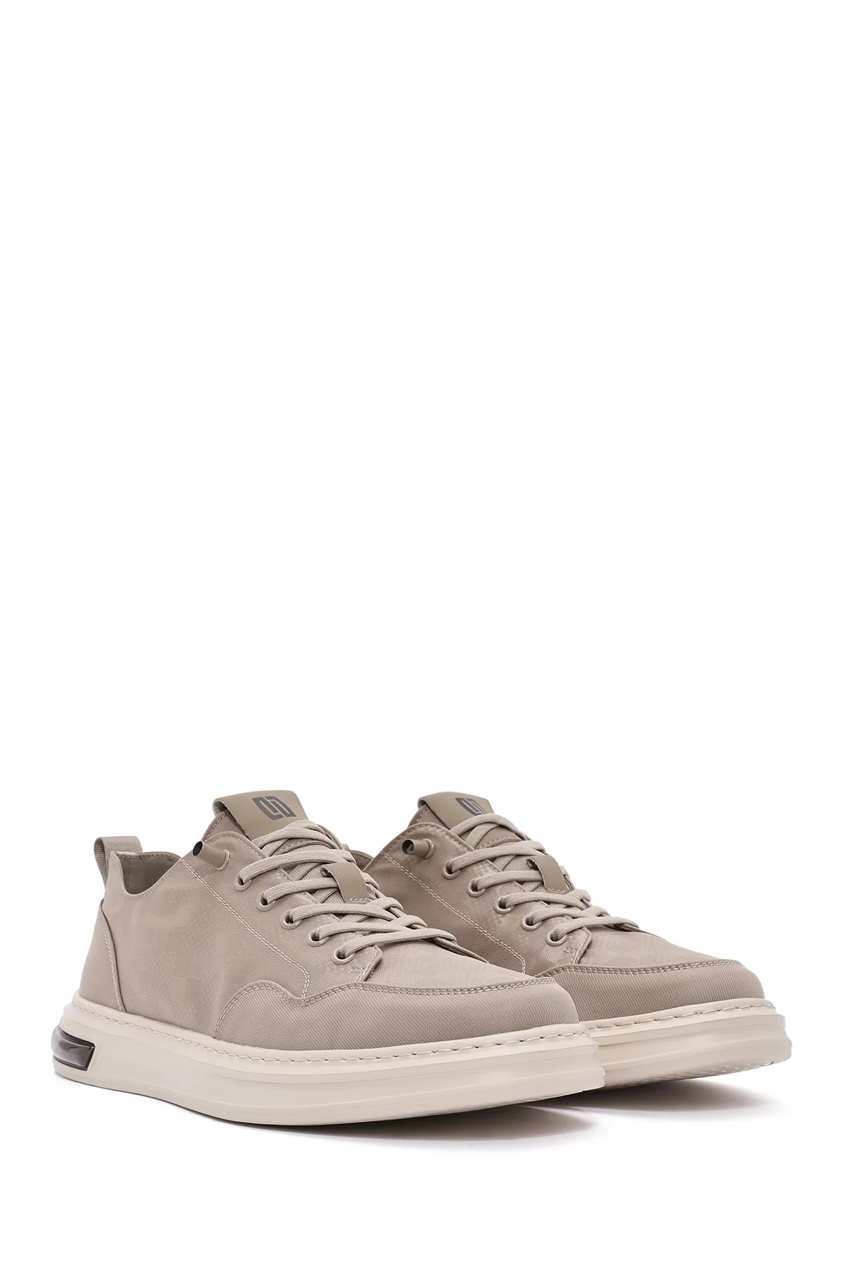 Erkek Bej Bağcıklı Kalın Tabanlı Desenli Kumaş Sneaker - Image 2