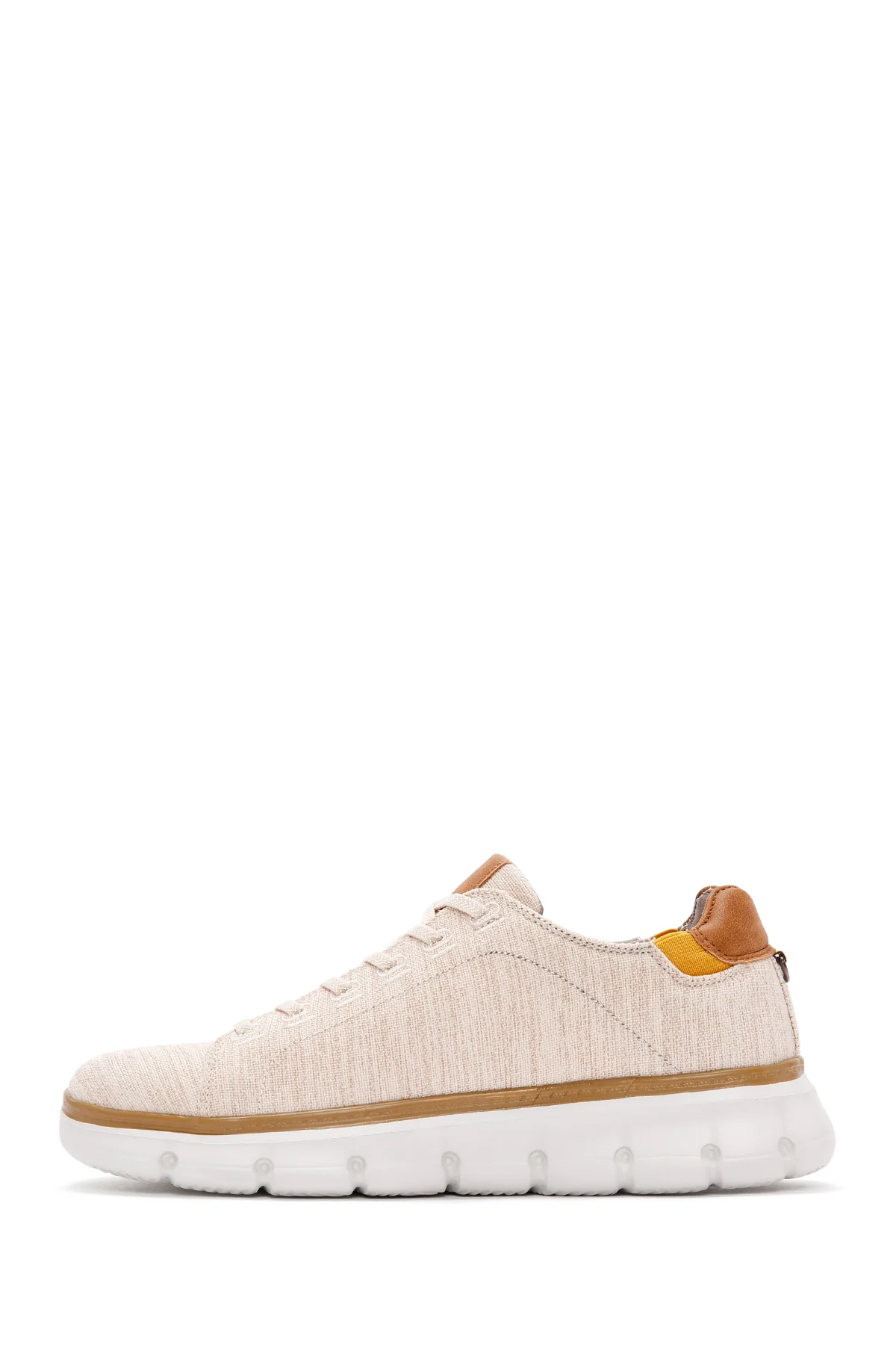 Erkek Bej Bağcıklı Kalın Tabanlı Kumaş Sneaker - Image 2