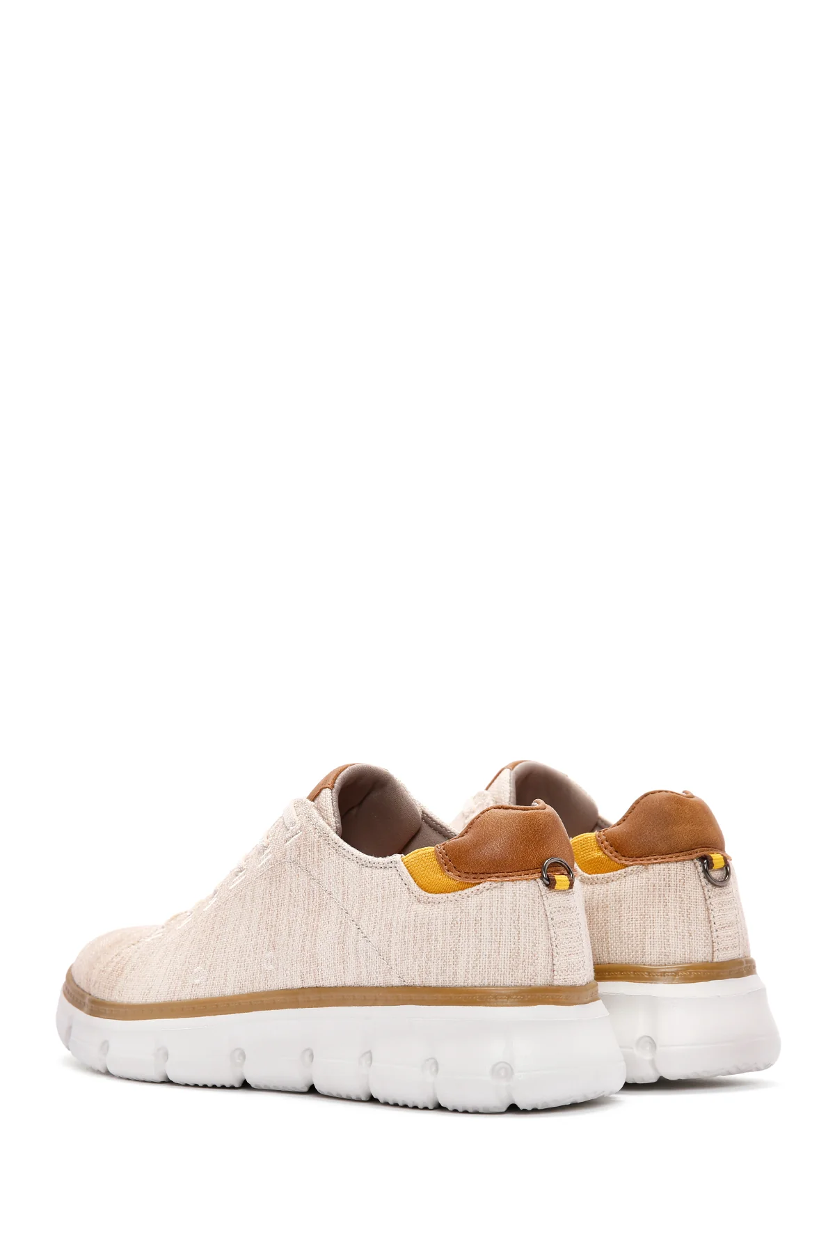 Erkek Bej Bağcıklı Kalın Tabanlı Kumaş Sneaker - Image 5