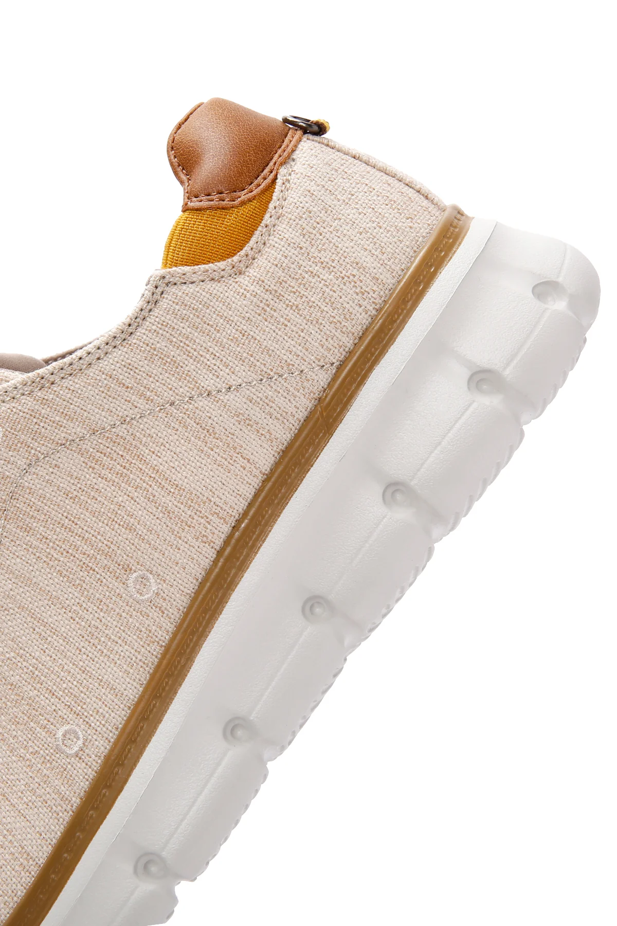 Erkek Bej Bağcıklı Kalın Tabanlı Kumaş Sneaker - Image 8