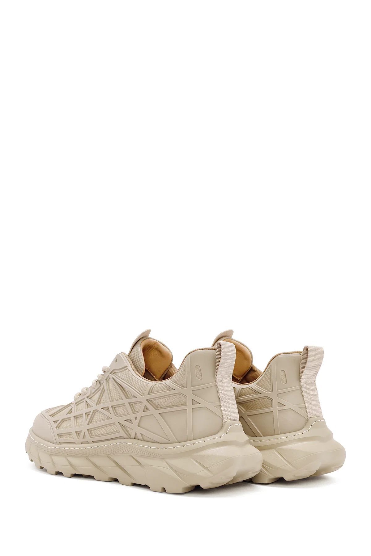 Erkek Bej Bağcıklı Kalın Tabanlı Kumaş Sneaker - Image 5