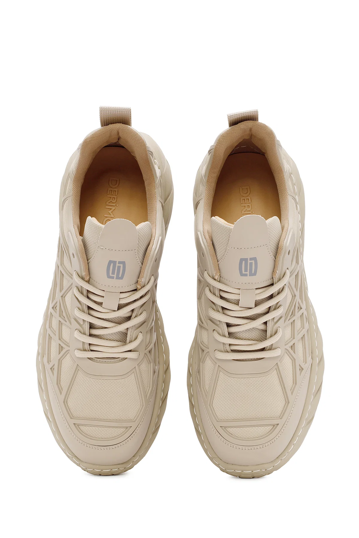 Erkek Bej Bağcıklı Kalın Tabanlı Kumaş Sneaker - Image 7