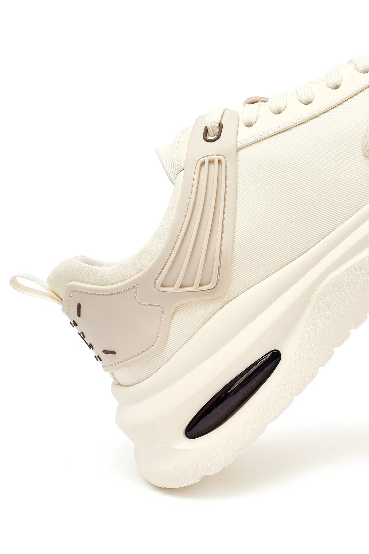Erkek Bej Bağcıklı Kalın Tabanlı Kumaş Sneaker - Image 10