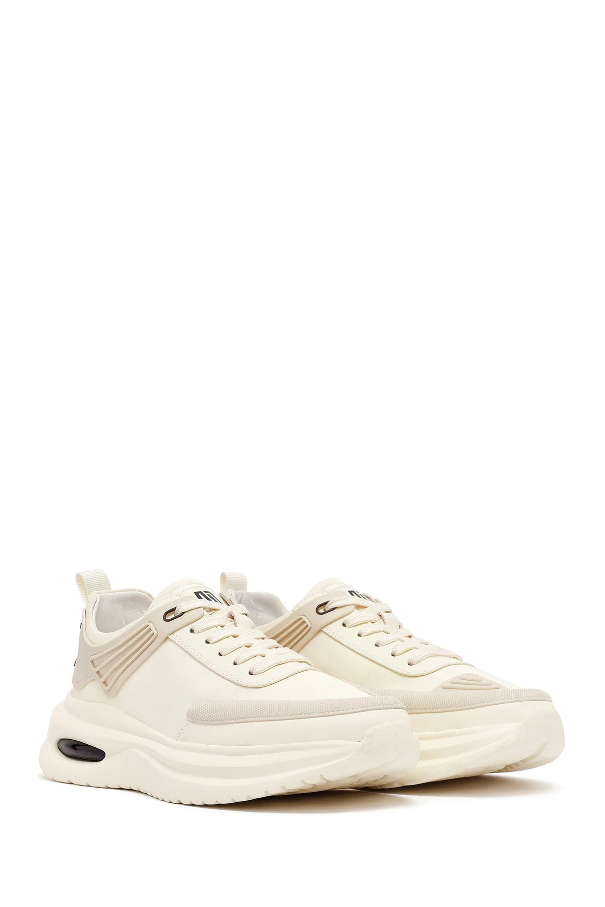 Erkek Bej Bağcıklı Kalın Tabanlı Kumaş Sneaker - Image 3