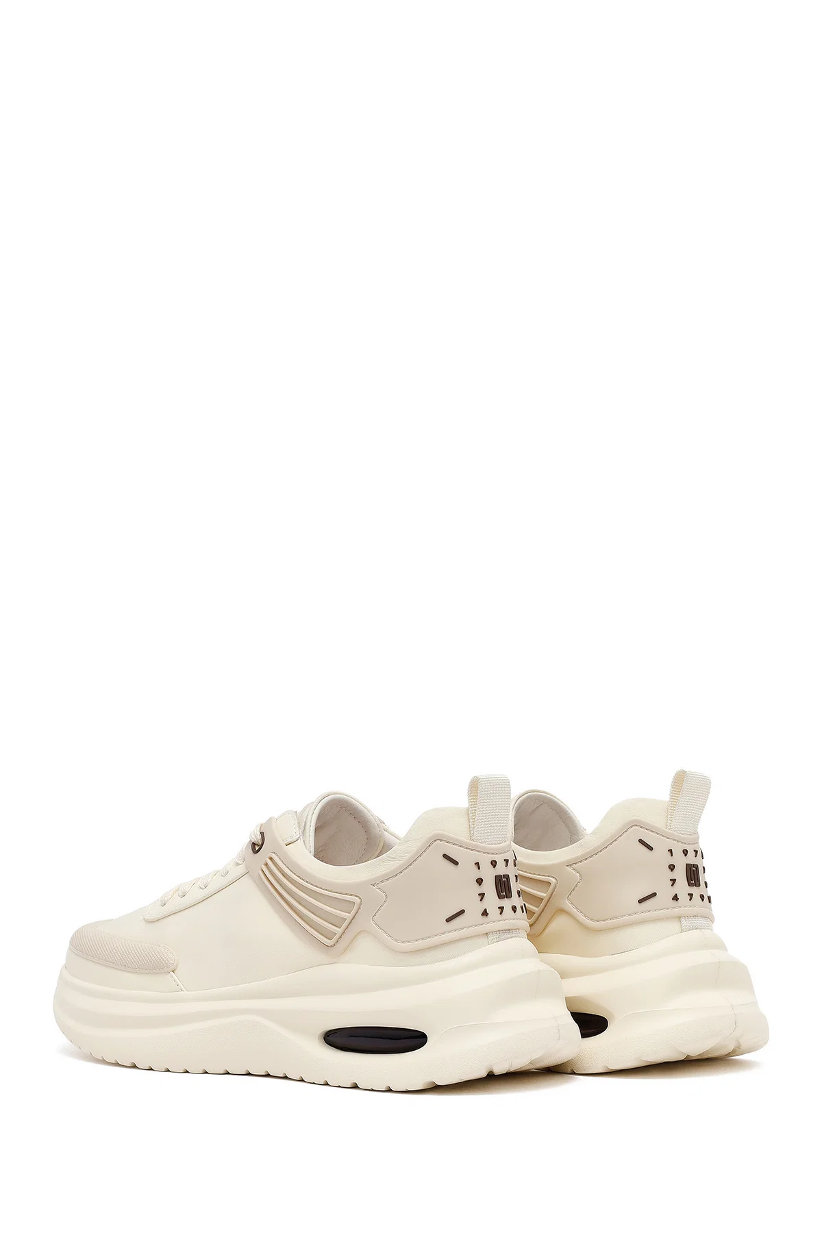 Erkek Bej Bağcıklı Kalın Tabanlı Kumaş Sneaker - Image 5