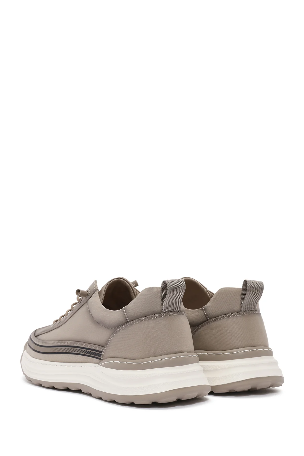 Erkek Bej Bağcıklı Kalın Tabanlı Kumaş Sneaker - Image 6