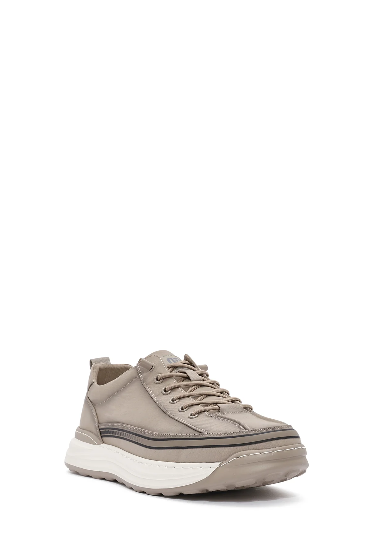 Erkek Bej Bağcıklı Kalın Tabanlı Kumaş Sneaker - Image 7