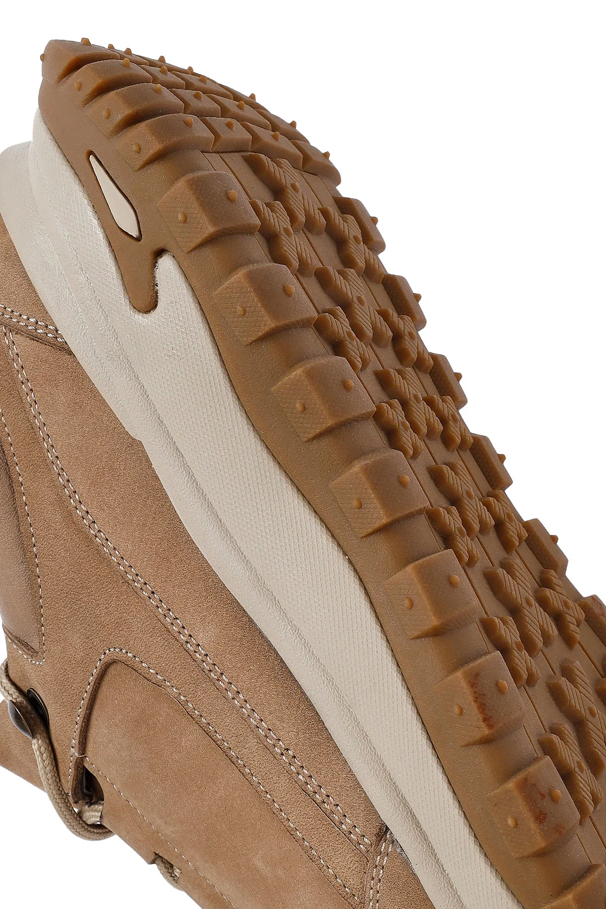 Erkek Bej Bağcıklı Kalın Tabanlı Nubuk Deri Casual Sneaker - Image 8