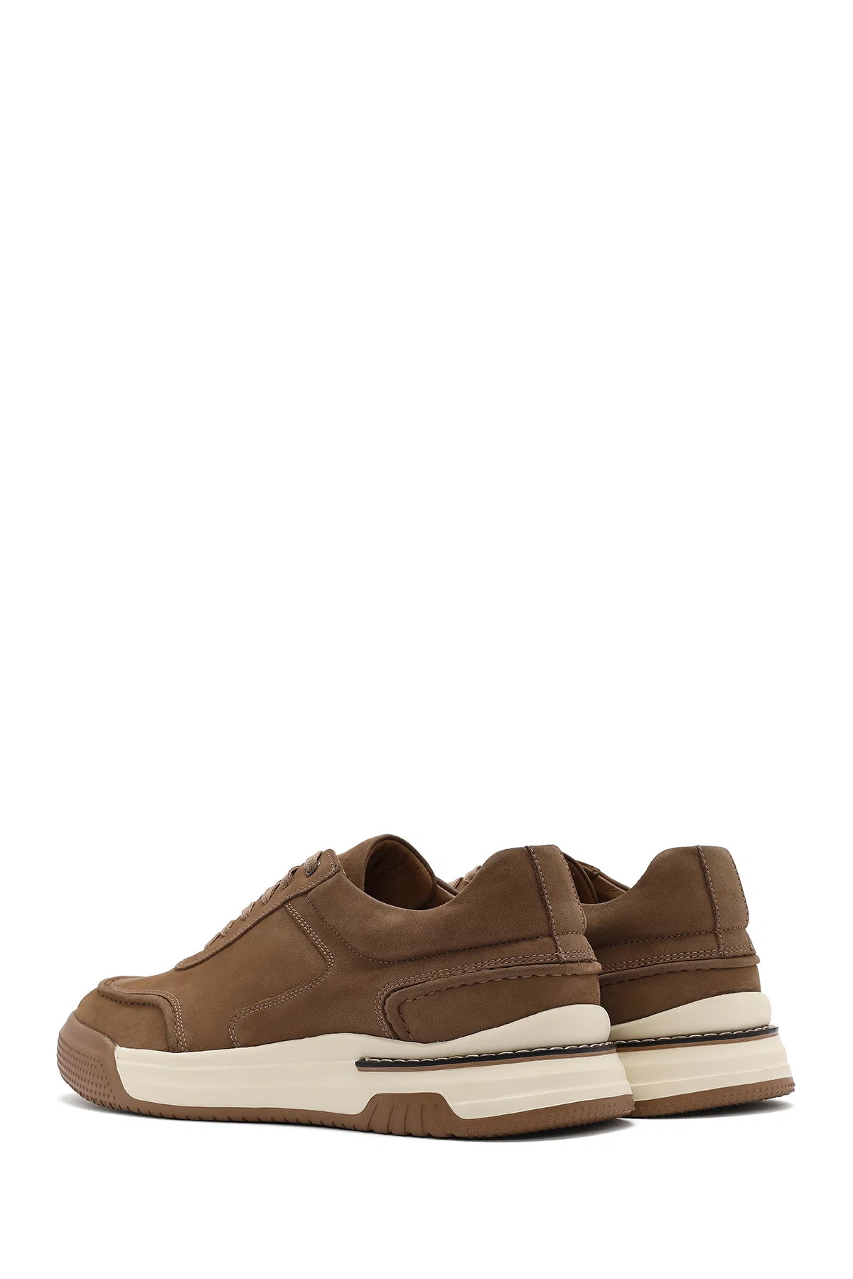 Erkek Bej Bağcıklı Kalın Tabanlı Nubuk Deri Sneaker - Image 5