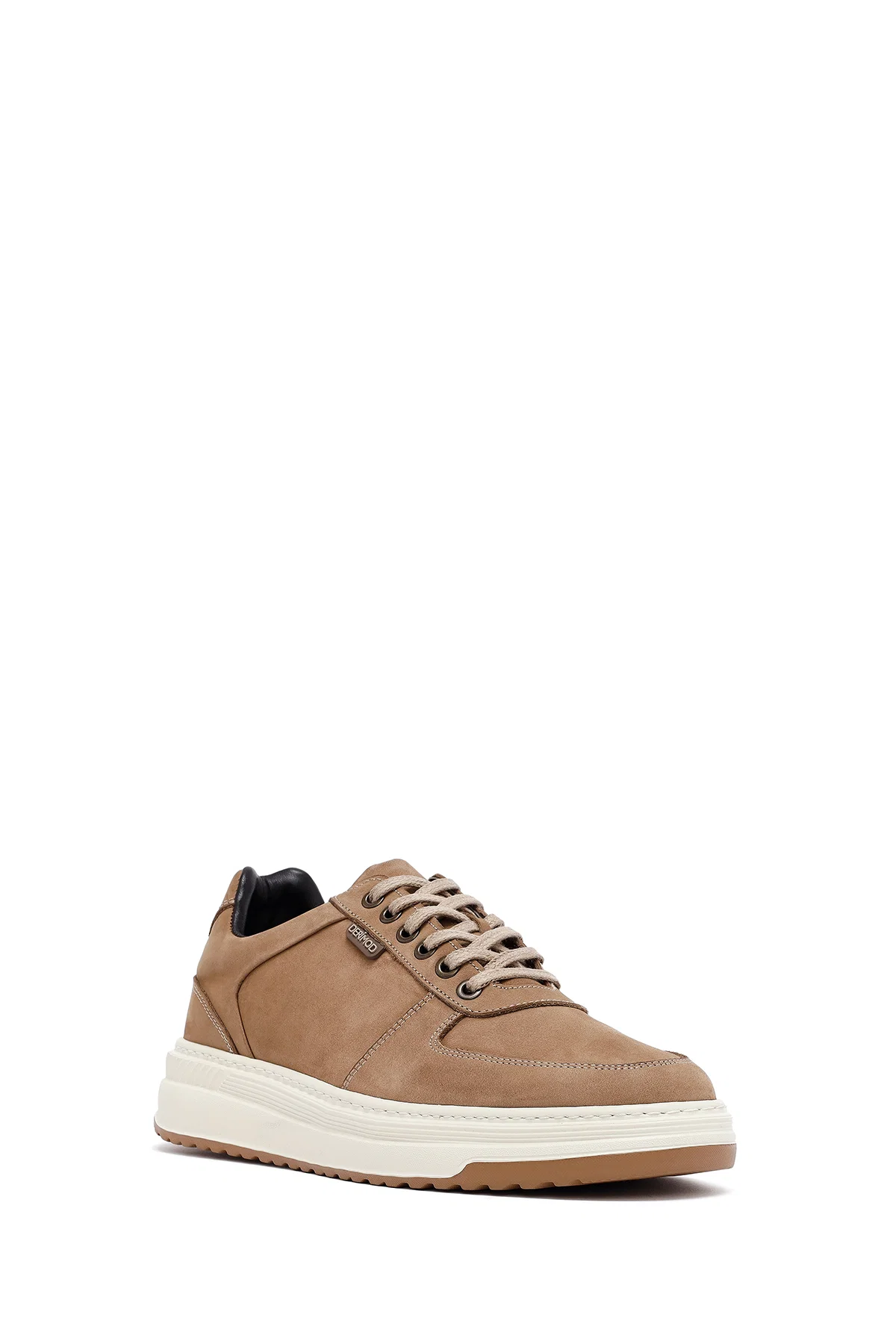 Erkek Bej Bağcıklı Kalın Tabanlı Nubuk Deri Sneaker - Image 6