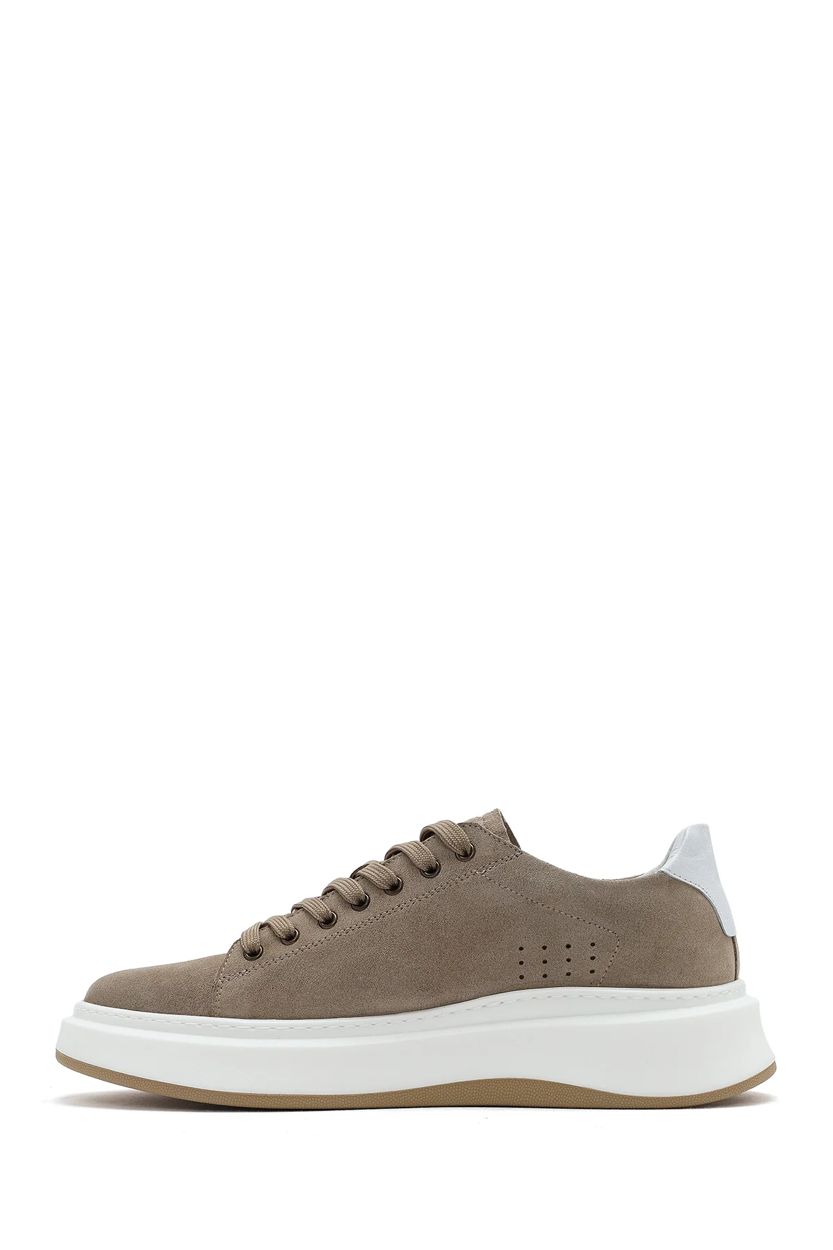Erkek Bej Bağcıklı Kalın Tabanlı Nubuk Deri Sneaker - Image 3