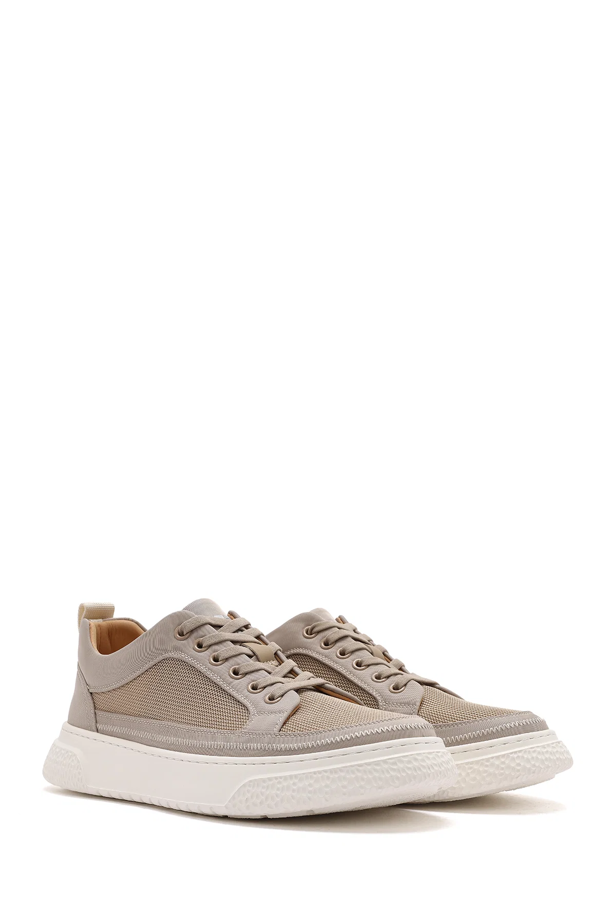 Erkek Bej Bağcıklı Kalın Tabanlı Sneaker - Image 3