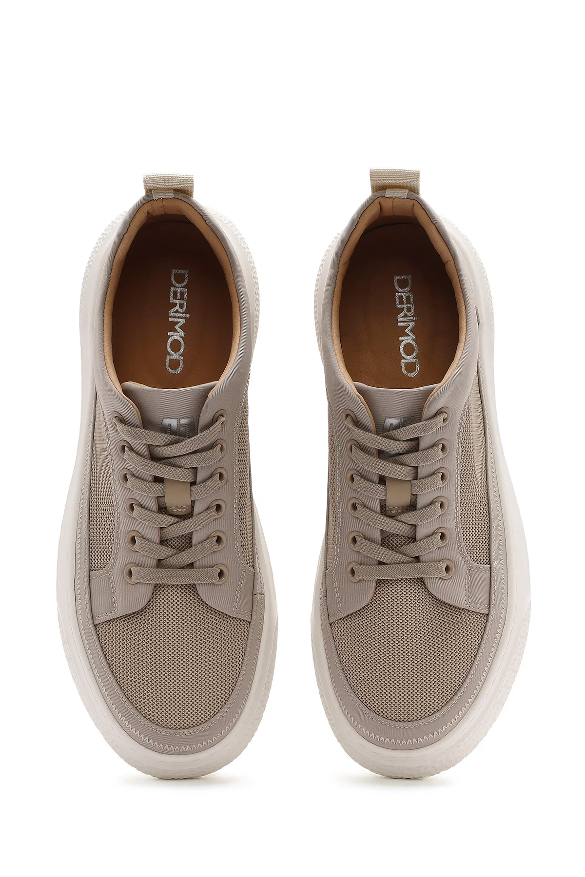 Erkek Bej Bağcıklı Kalın Tabanlı Sneaker - Image 7