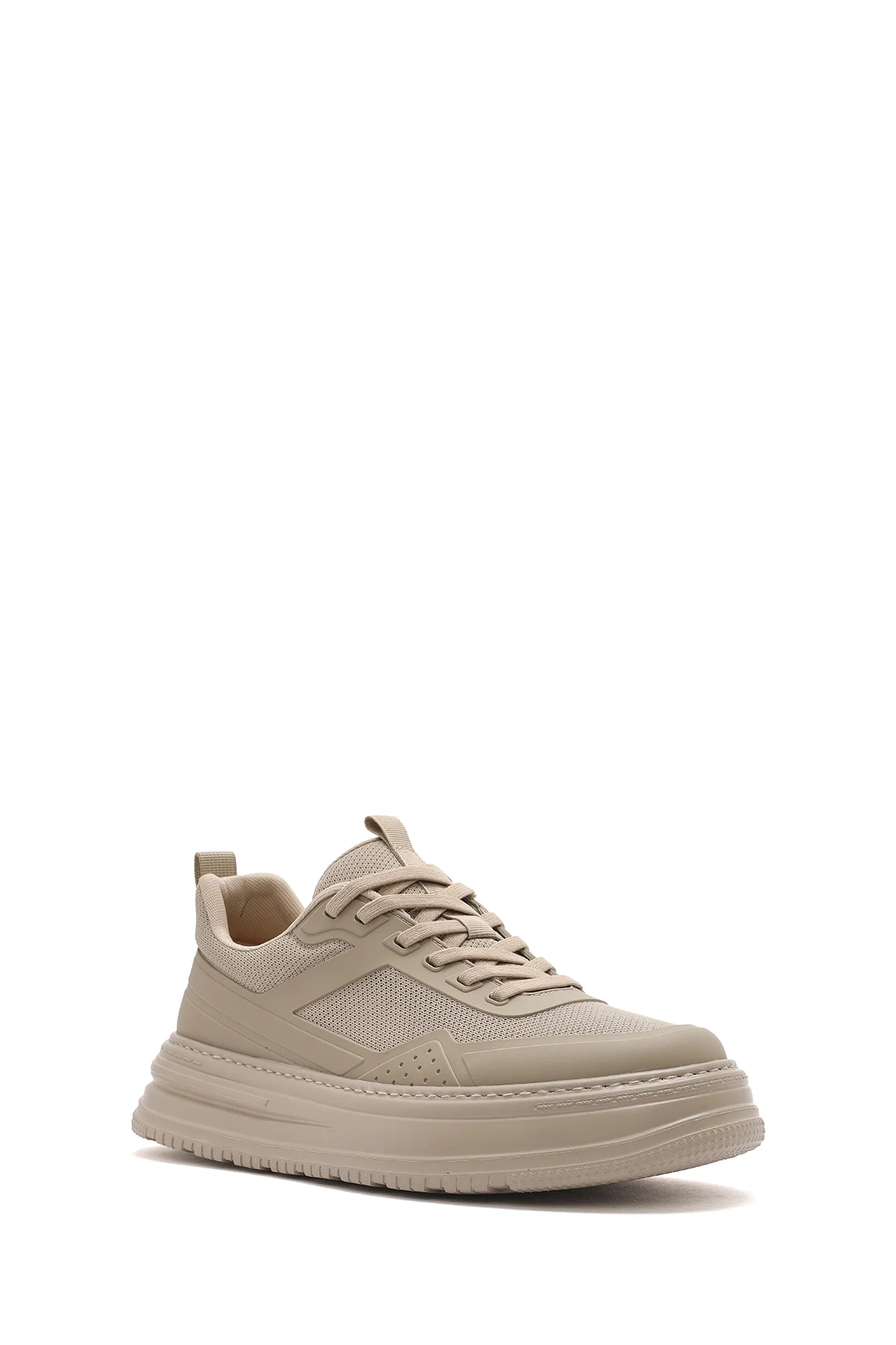 Erkek Bej Bağcıklı Kalın Tabanlı Sneaker - Image 6
