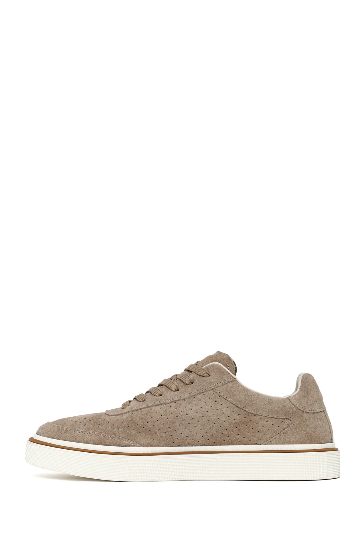 Erkek Bej Bağcıklı Kalın Tabanlı Süet Deri Sneaker - Image 3