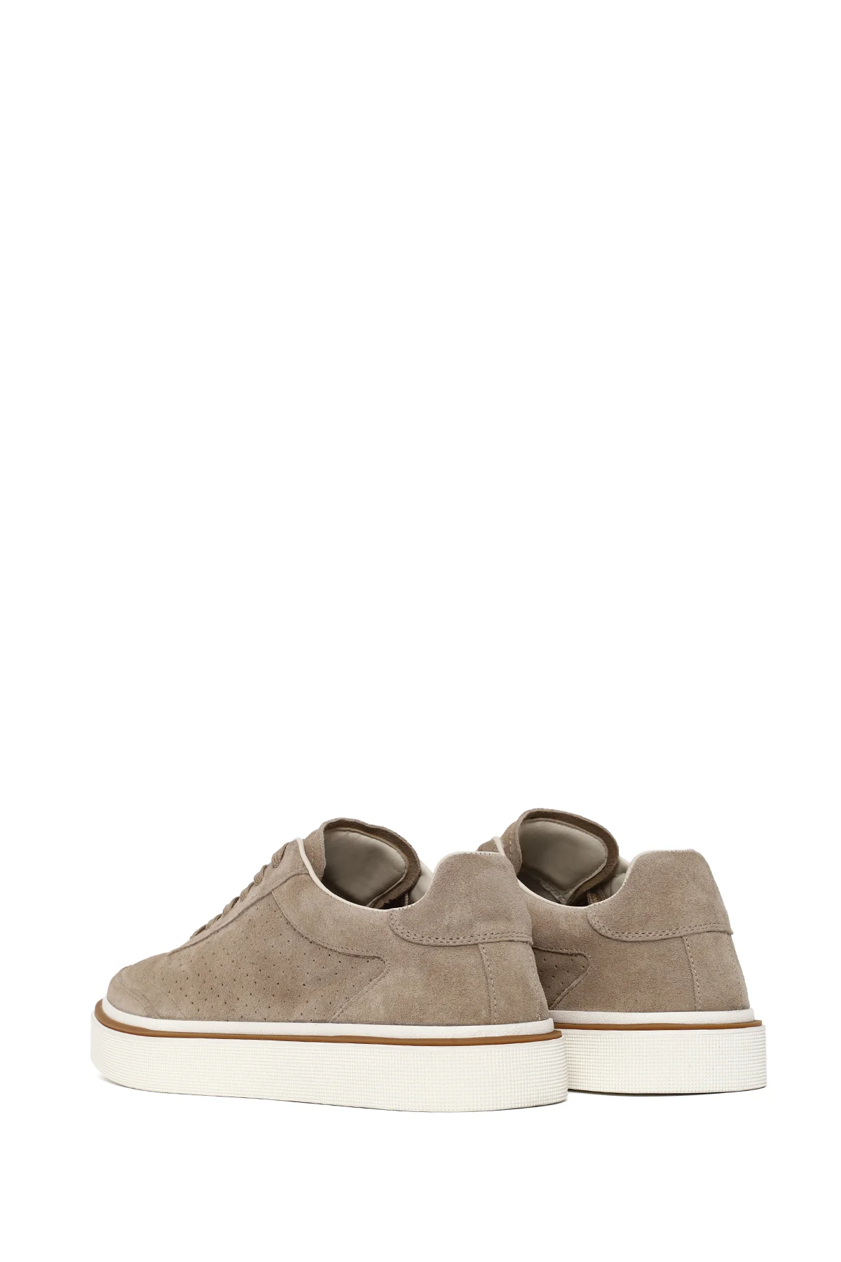 Erkek Bej Bağcıklı Kalın Tabanlı Süet Deri Sneaker - Image 6