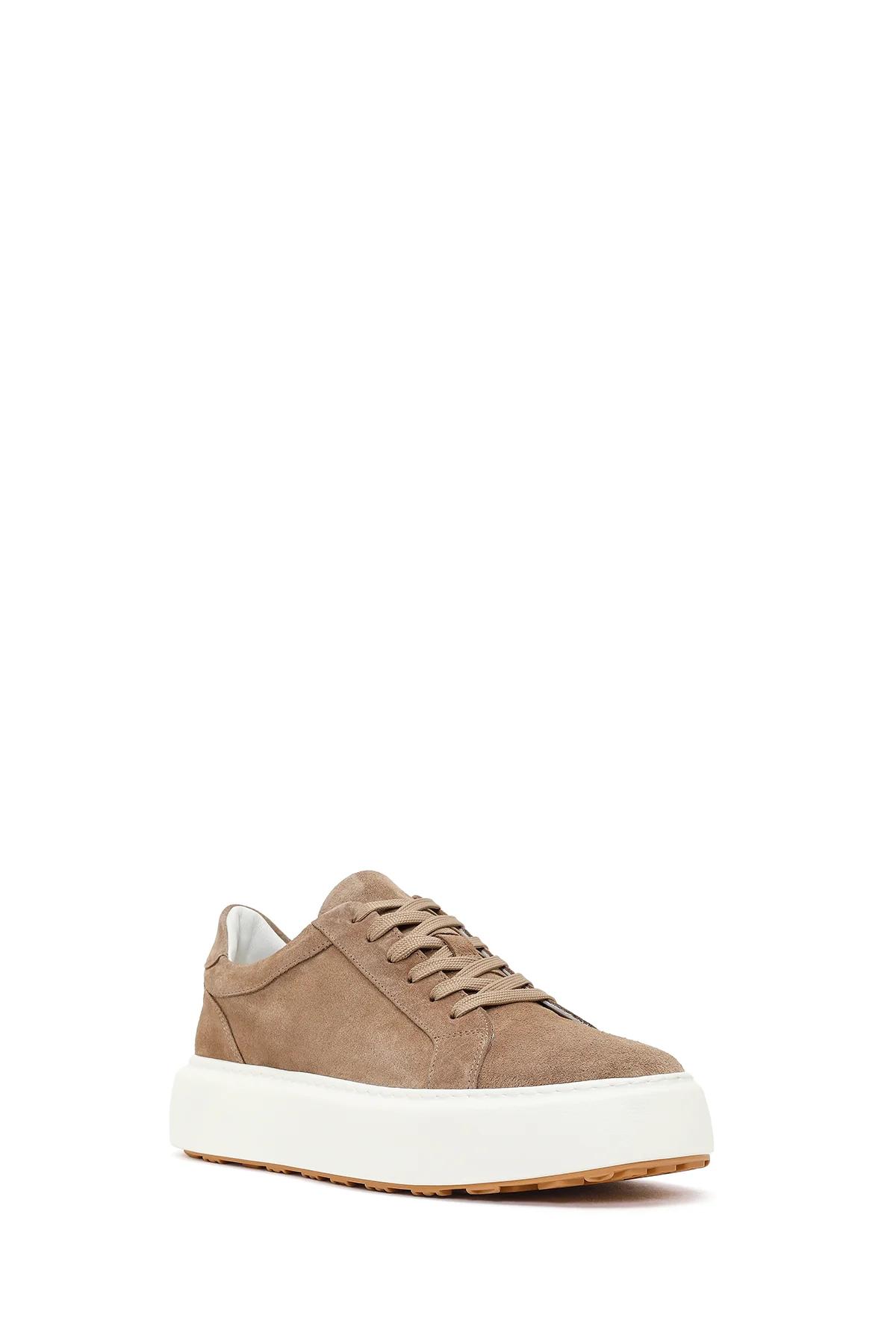 Erkek Bej Bağcıklı Kalın Tabanlı Süet Deri Sneaker - Image 7