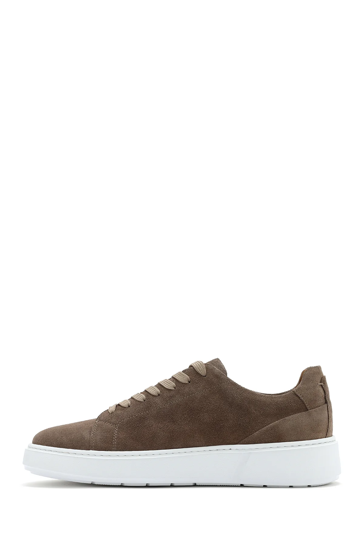 Erkek Bej Bağcıklı Kalın Tabanlı Süet Deri Sneaker - Image 3