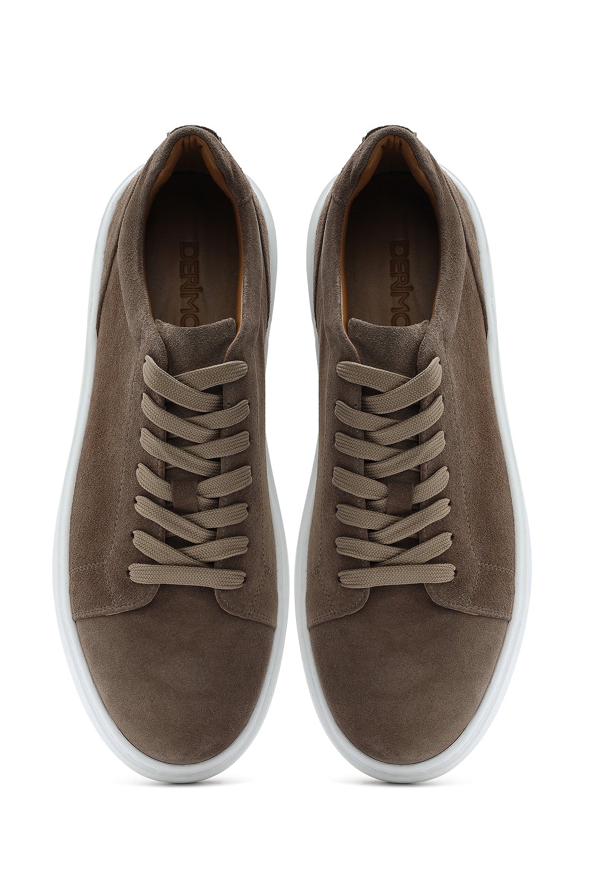 Erkek Bej Bağcıklı Kalın Tabanlı Süet Deri Sneaker - Image 4