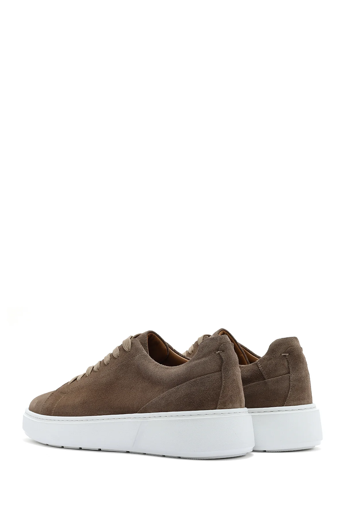 Erkek Bej Bağcıklı Kalın Tabanlı Süet Deri Sneaker - Image 6