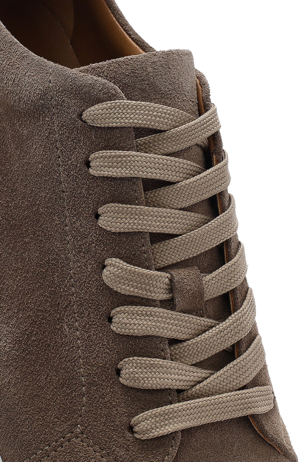 Erkek Bej Bağcıklı Kalın Tabanlı Süet Deri Sneaker - Image 9